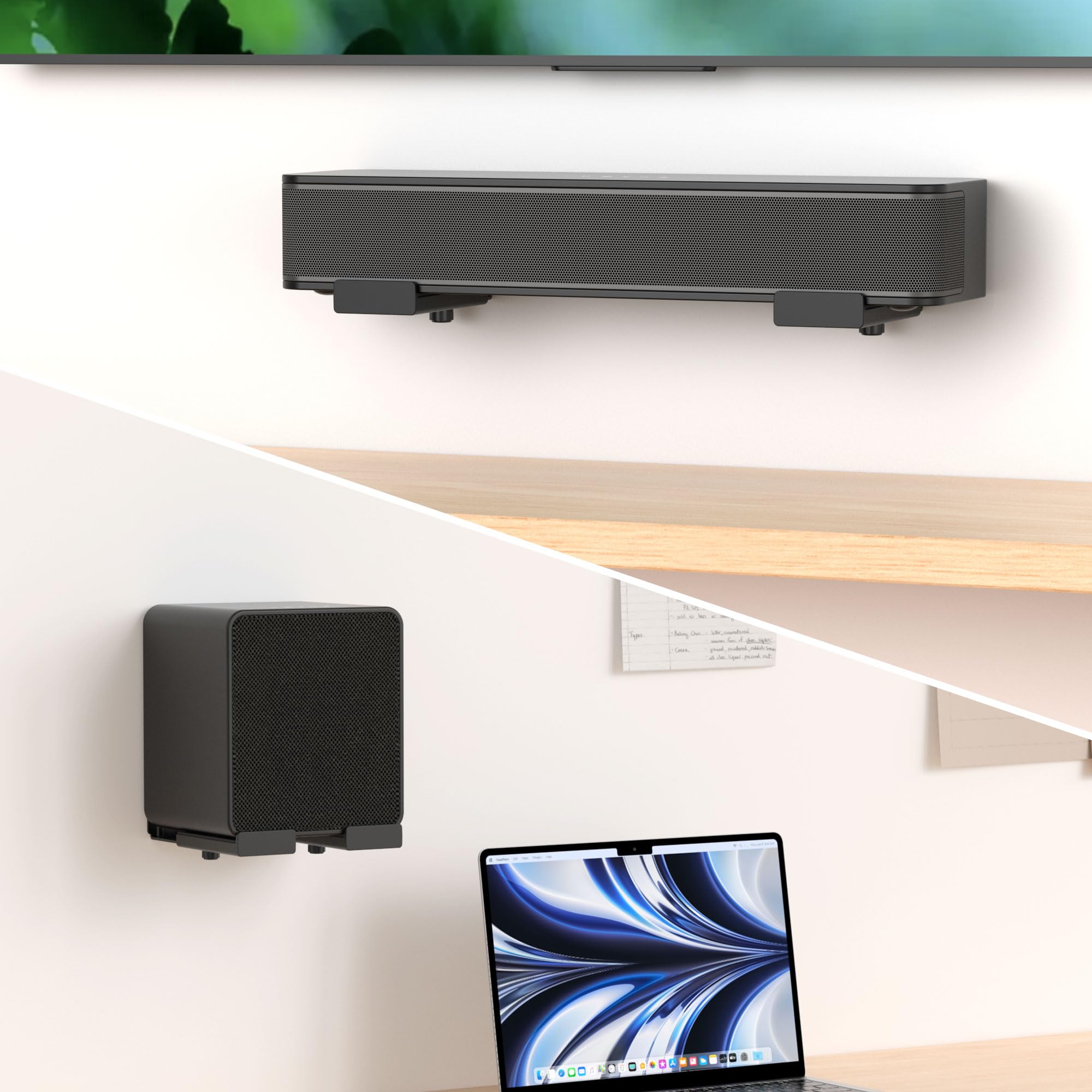 HomeMount Soundbar - Supporto da parete per TV, regolabile soundbar da parete fino a 170 mm di profondità, supporto da parete per altoparlante fino a 15 kg con cuscinetti EVA, universale compatibile