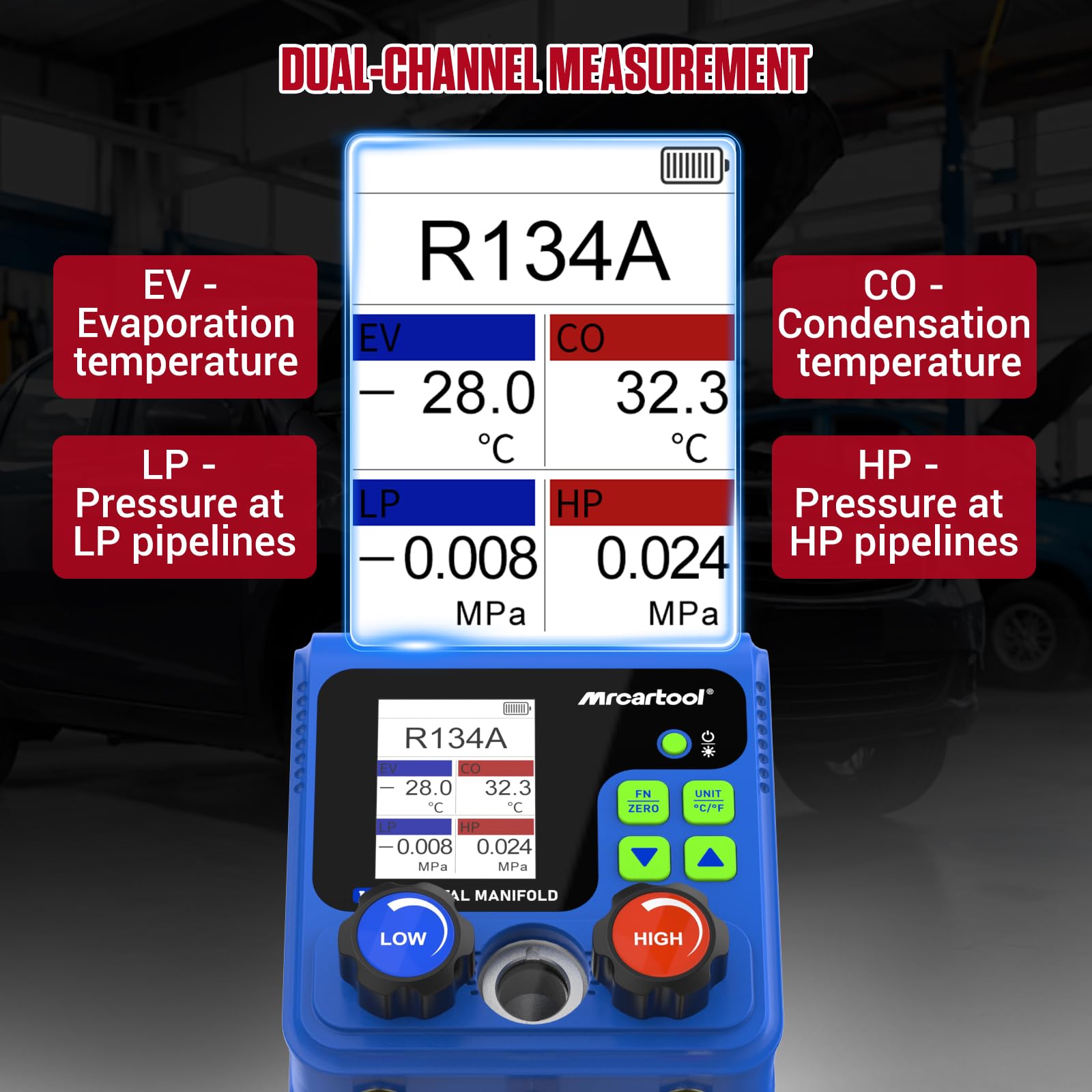L205 Digitales Kältemittelmessgerät Vakuumpumpe Klimaanlage 92 Kältemittel Daten Manifold Gauge Set Druck-Temperatur-Lecktester für HVAC Kältetechnik R134A R32 R410
