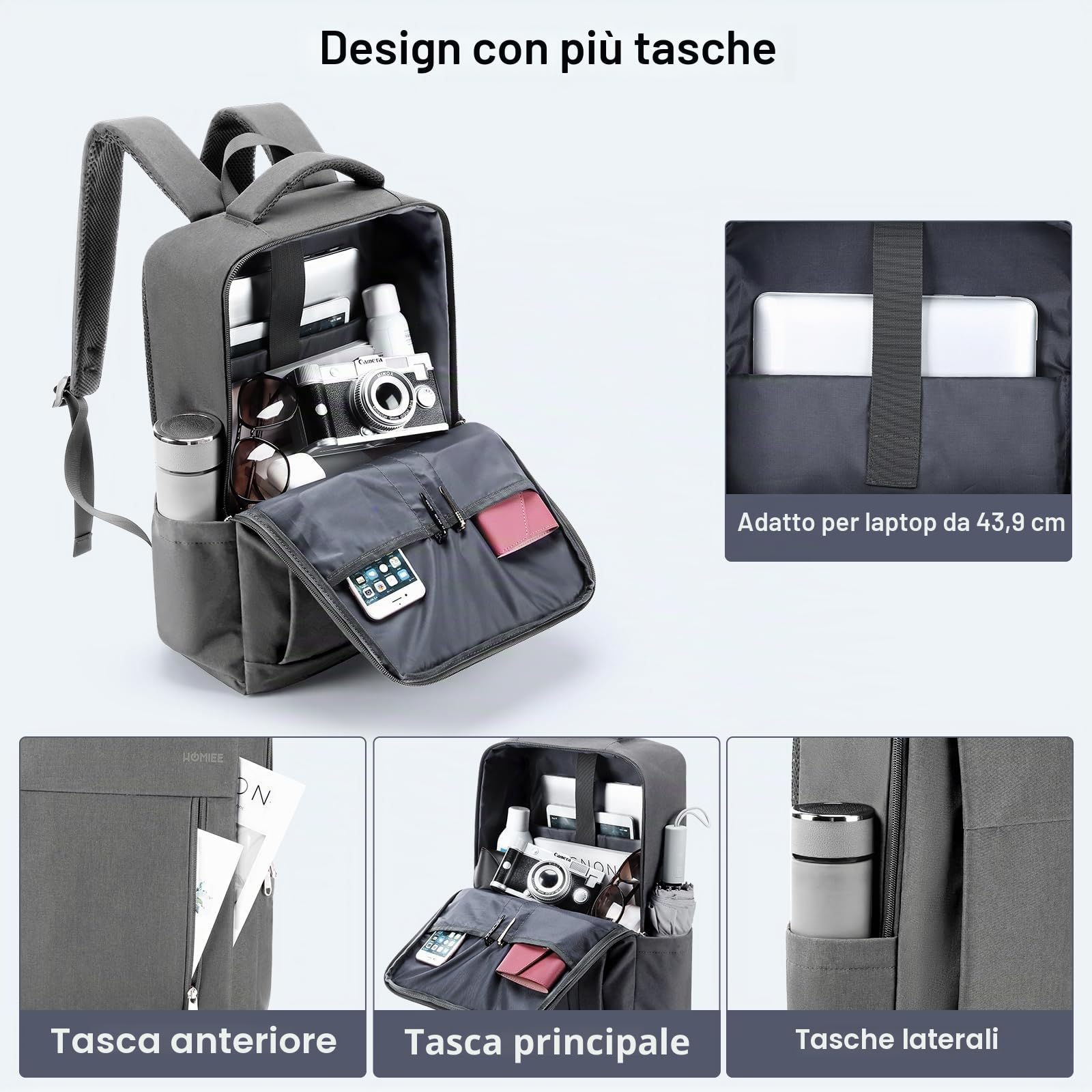 HOMIEE Zaino da viaggio 40 x 30 x 20 cm per cabina, bagaglio a mano sotto il sedile approvato per Wizz Air e EasyJet, zaino casual per aereo, scuola o giorno, dimensioni cabina 24 l