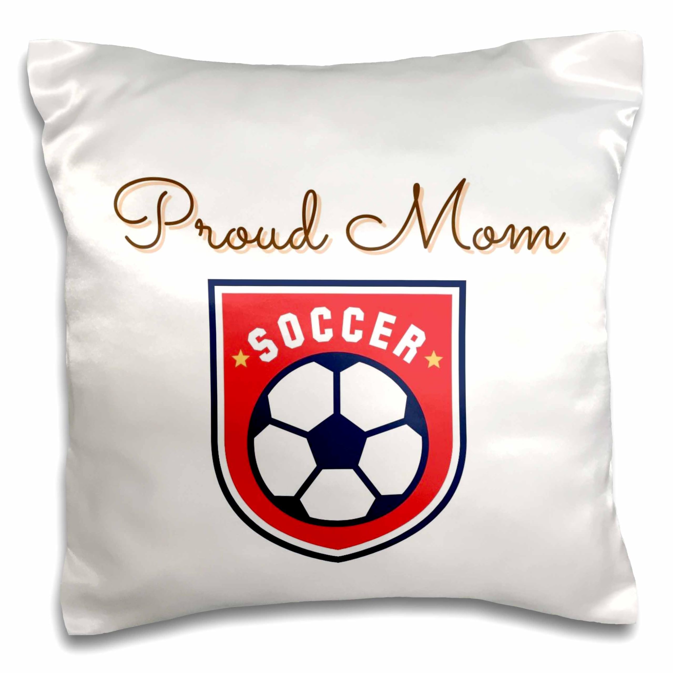 3dRose Text of Proud Mom with Soccer Logo 16x16 inch Pillow Case