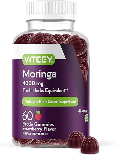 Gomitas de hoja de Moringa de 4000 mg - Apoyo inmunológico - Potenciador de energía - Mejor apoyo al estado de ánimo - Gomitas de superalimentos