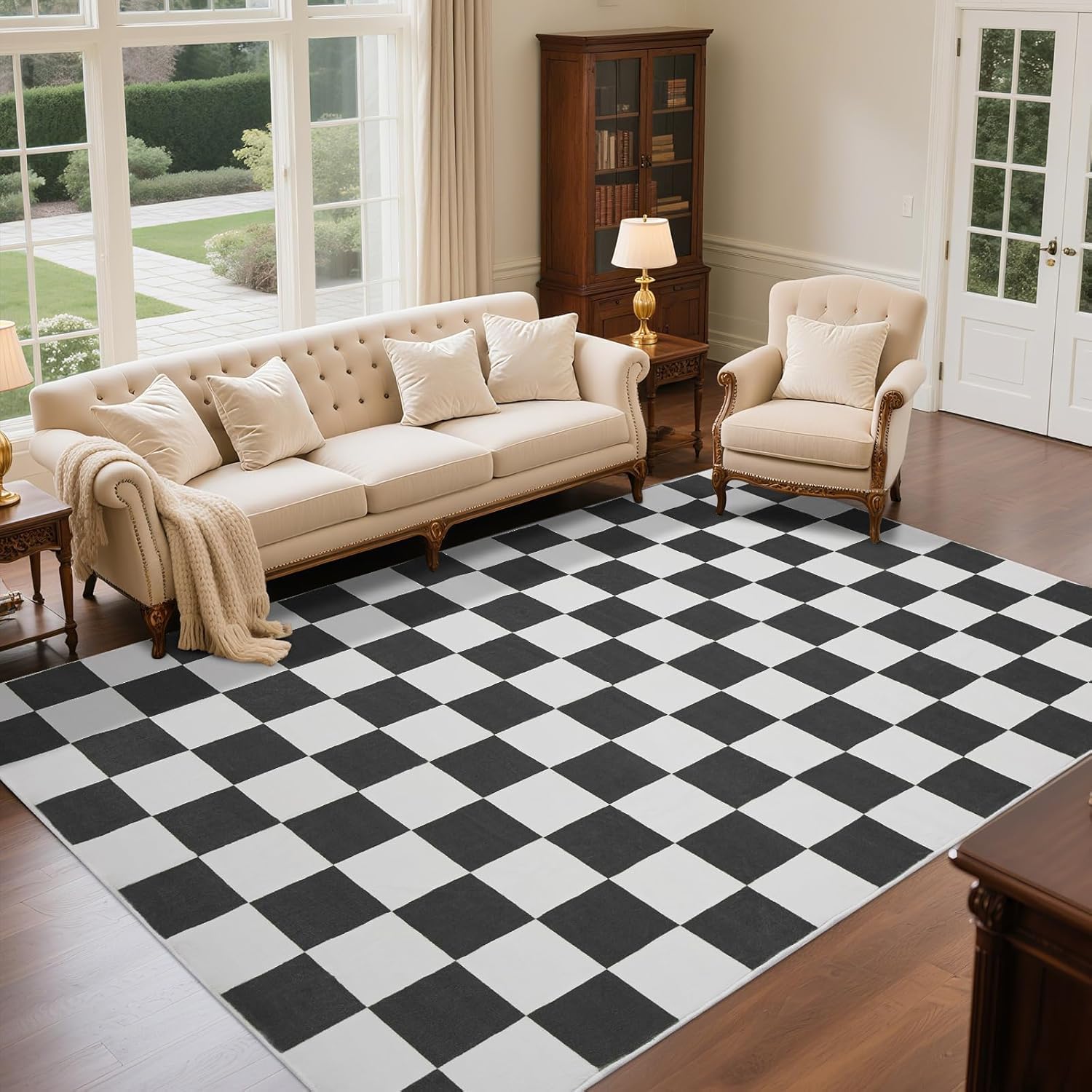 Wohnzimmerteppich 200x280 cm, waschbarer geometrischer Teppich fürs Schlafzimmer, kurzflorig, weich und rutschfest, abstrakter großer Teppich für Klassenzimmer, Esszimmer, Büro, Kinderzimmer, Blau
