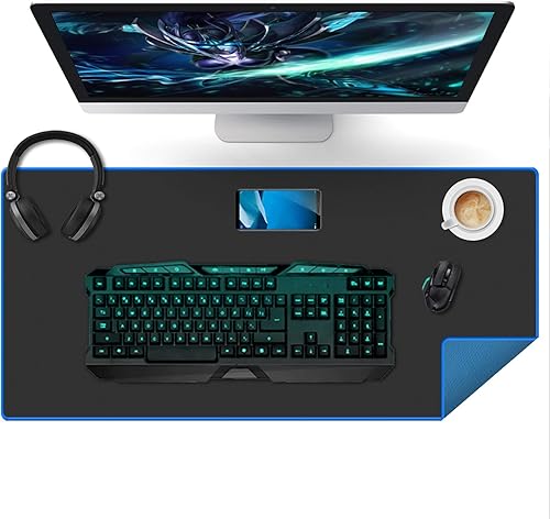 Alfombrilla de mouse (0.157 pulgadas de grosor) con base de goma antideslizante azul, alfombrilla pequeña negra para mouse con superficie lisa,