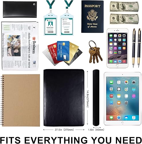 Miniatura 4 de Nombre grabado gratis Carpeta personalizada para él y ella, carpeta organizadora de 3 anillas de cuero vegano con bloc de escritura A4 con