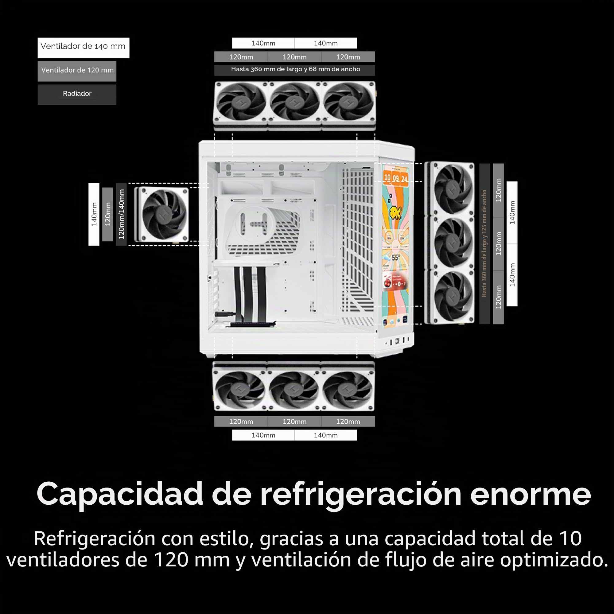 Hyte Y70 Touch Infinite Dual Chamber ATX Mid Tower - Funda estética Moderna con Pantalla táctil LCD integrada de 2.5 K, Color Blanco Nieve