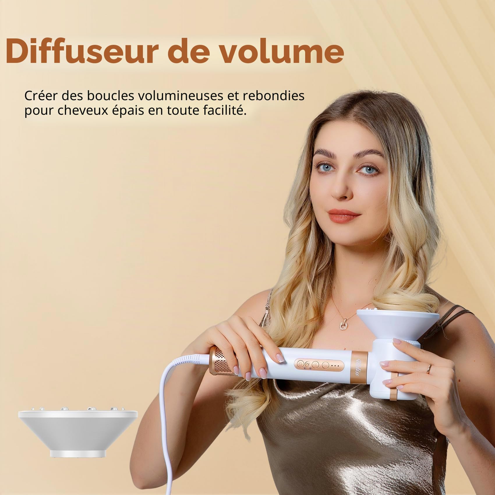 UKLISS Brosse Chauffante Brushing 7 in 1, Pro Hairstyler & 1400W SèChe-Cheveux avec Boucleur a Air, Brosse Lissante Chauffante, Thermal Brush, Airbrush Multistyler Cadeaux pour Femmes Styling