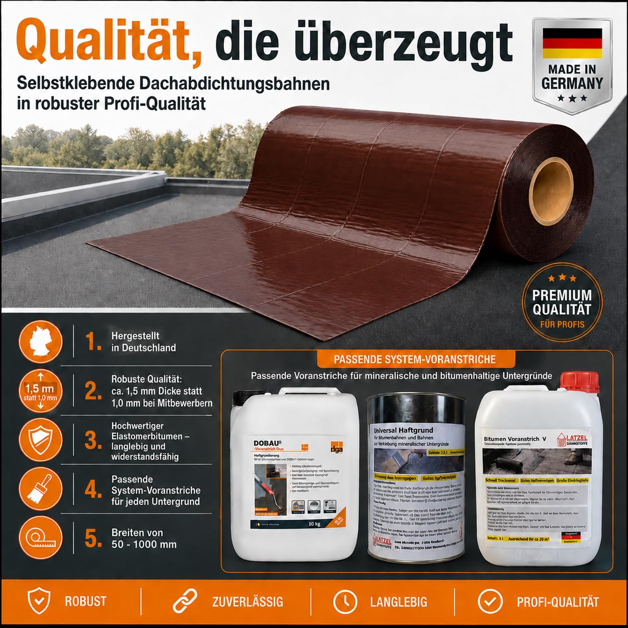 Selbstklebende Dachabdichtungsbahn 1 x 10 m Braun – Bitumen Dachbahn mit Aluminium-Decklage – wasserdichte Dachabdichtung ohne Flamme – für Carport, Gartenhaus & Flachdach Rolle 10 m²