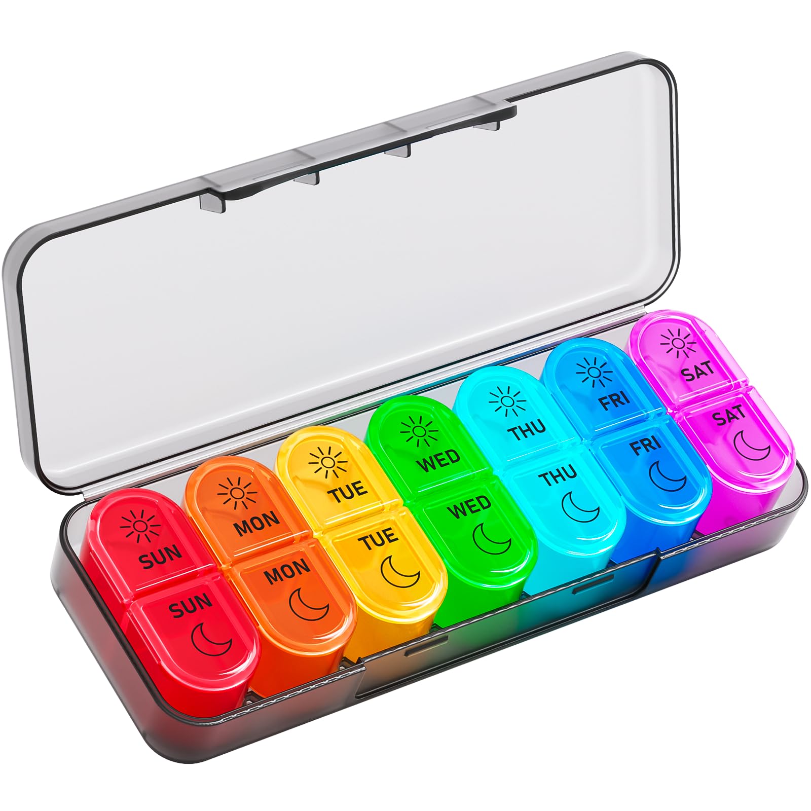 AM PM Pill Organizer 7 Day, Weekly Pill Organizer 2 Times a Day, Daily Pill Box AM PM, Portable Travel Medicine Case, Day and Night Pill Container for Medication, Vitamin or Supplement（Black）