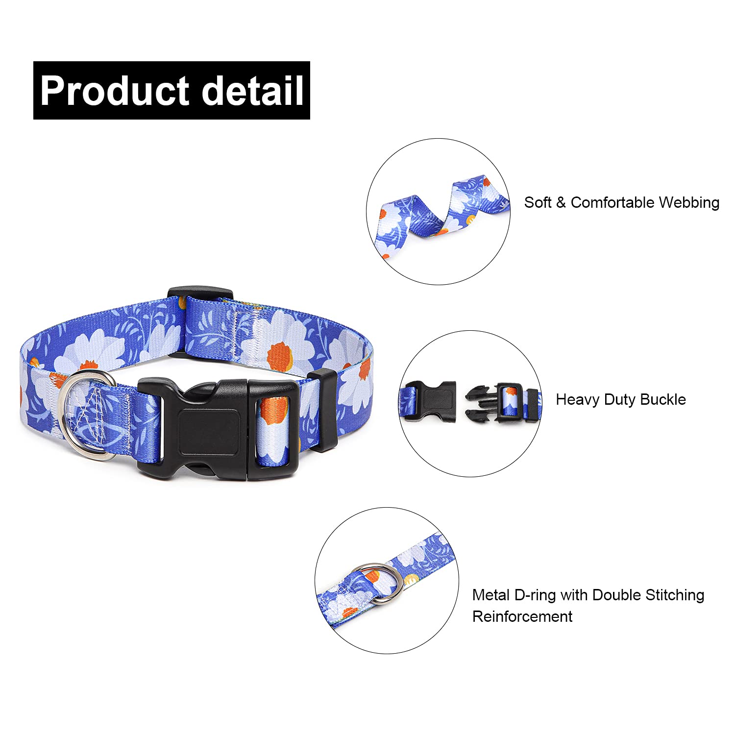 Adjustable Dog Collar with Patterns, Ultra Comfy Soft Nylon Breathable Pet Collar for Small Medium Large Dogs (L, Floral Orange) — view 77