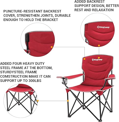 Miniatura 3 de KingCamp Sillas cuádruples acolchadas portátiles plegables de gran tamaño con portavasos y bolsa de transporte, soporta 300 libras para exteriores,