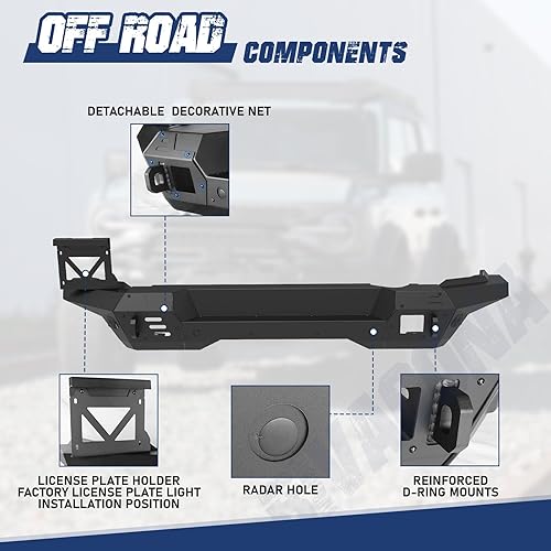 Miniatura 2 de Parachoques trasero Ford Bronco de 24 puertas, 2021-2023, neumáticos de hasta 37 pulgadas, conserva sensores de respaldo de fábrica, luces de