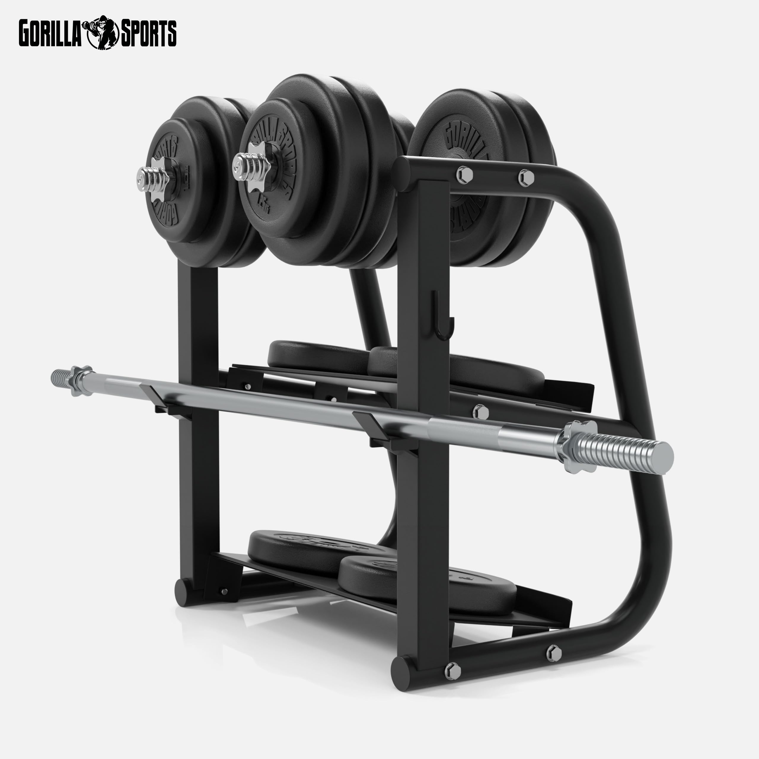 GORILLA SPORTS® Hantelständer - Multifunktional, 52x68,5x62 cm, Stahl, bis 300 kg Belastbar, Schwarz - Hantelablage, Kurzhantel, Langhantel Ablage, Kettlebell Ständer, Gewichtsständer