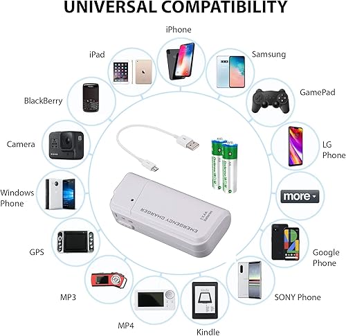 Miniatura 2 de Cargador portátil de viaje de batería AA para Xiaomi Red Rice y cargador de emergencia con luz LED (toma 2 pilas AA) Blanco