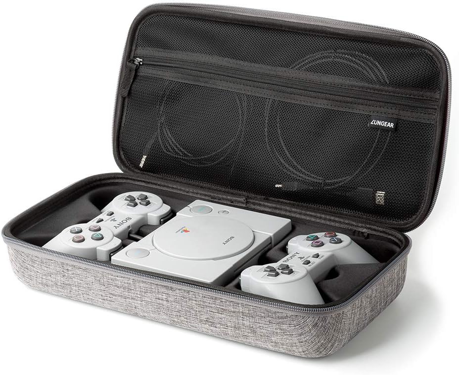 Carrying Case Compatible for Playstation Classic Console, Hard Travel Case Storage for Sony Playstation Classic Console System,Two Controllers and Accessories- Gray