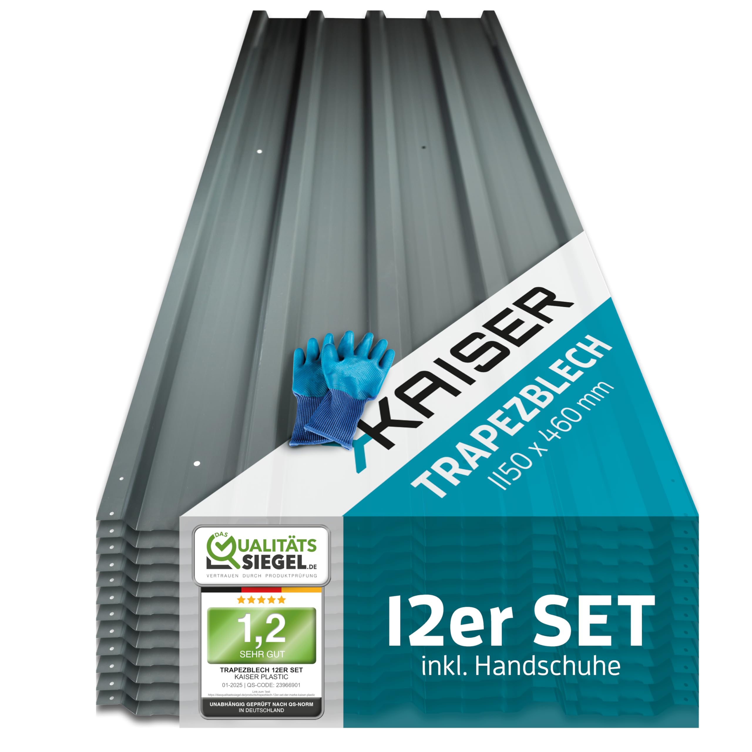 KAISER® Set di 12 lamiere trapezio – Lamiera profilata 115x46 cm (6,35 m²) antracite – Piastre per tetti zincate in metallo e lamiera d'acciaio – per carport, tetto, garage, capanni, rivestimento