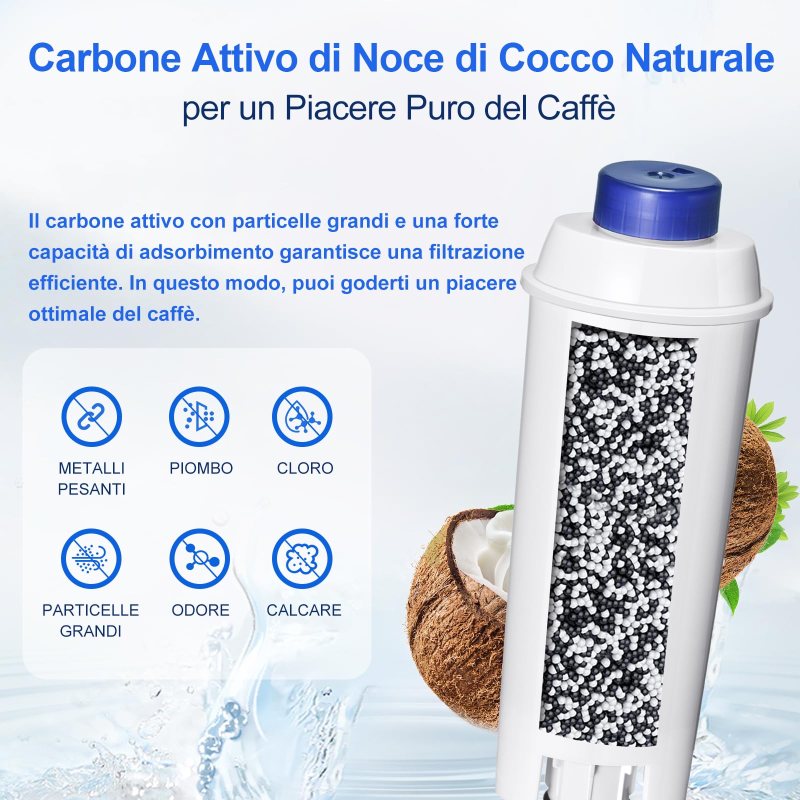 Filtro acqua, ricambio per macchine da caffè Delonghi DLSC002, compatibile con Delonghi Dinamica, Magnifica S, Eletta Explorer, ETAM Autentica EPAM e serie ECAM