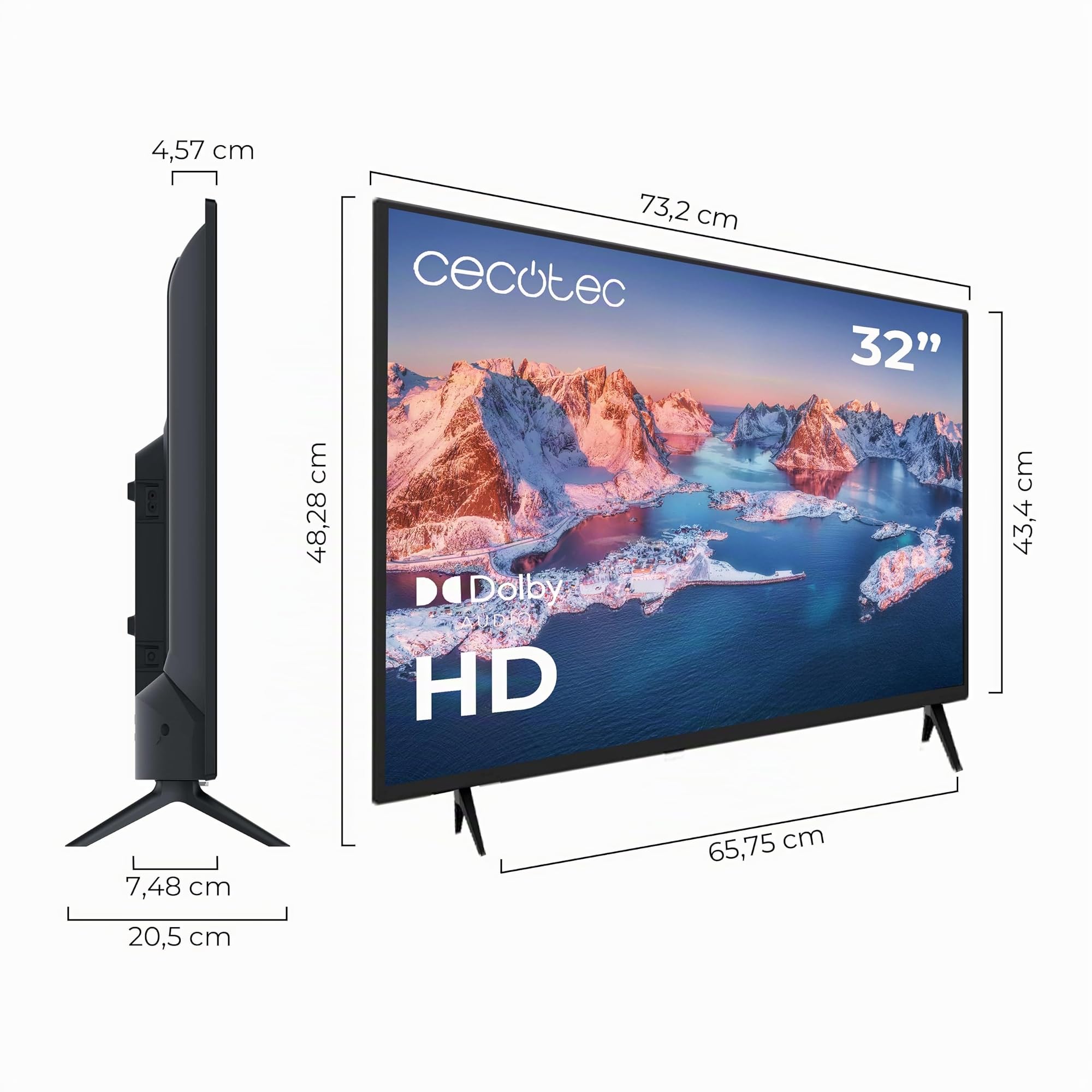Cecotec Téléviseur LED HD 32" TV 0 Series 0032S, Système Dolby | Résolution d'Images et Vidéos optimale 1080p, Mémoire Flash, Connectivité avec 3 ports HDMI et 2 ports USB, Télécommande