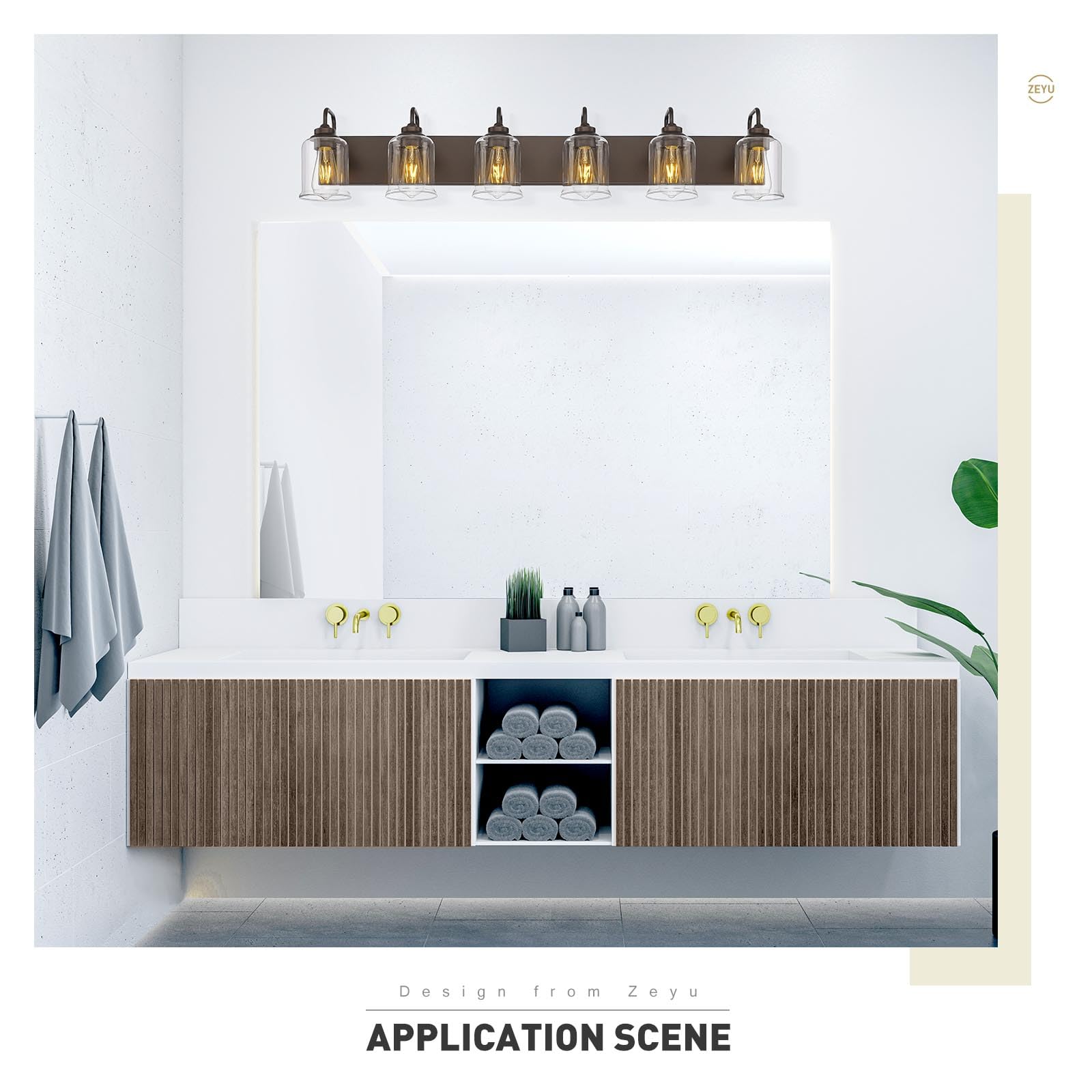 zeyu 44 Inch Farmhouse Bathroom Vanity Lights, 6-Light