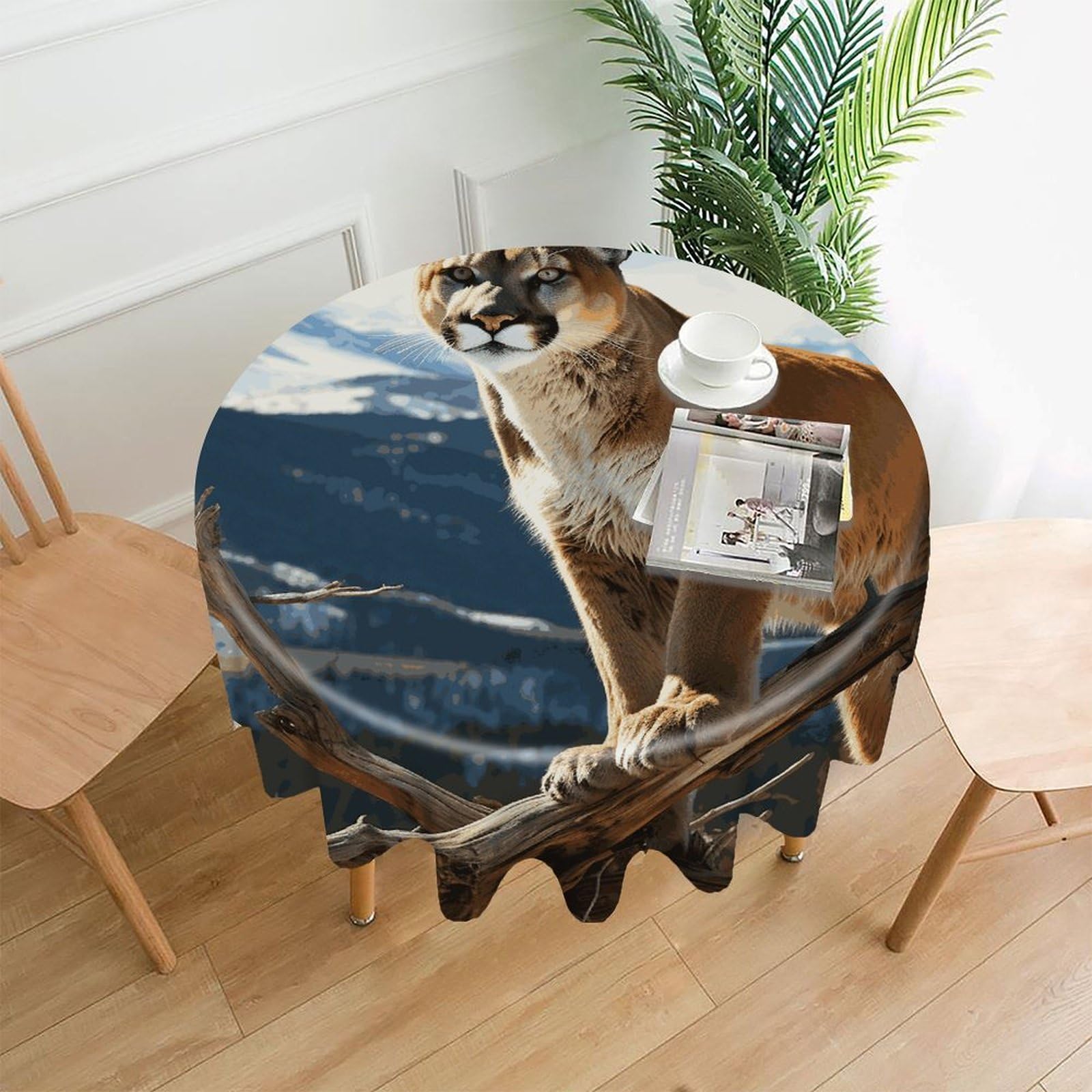 VstaDank Panther Mountain Lion Table Cloth Fashions Washable Round Tablecloth Decorative Table Cover Comfortable Straight Edge Tablecover for Dining Kitchen Party Outdoor 60 Inch