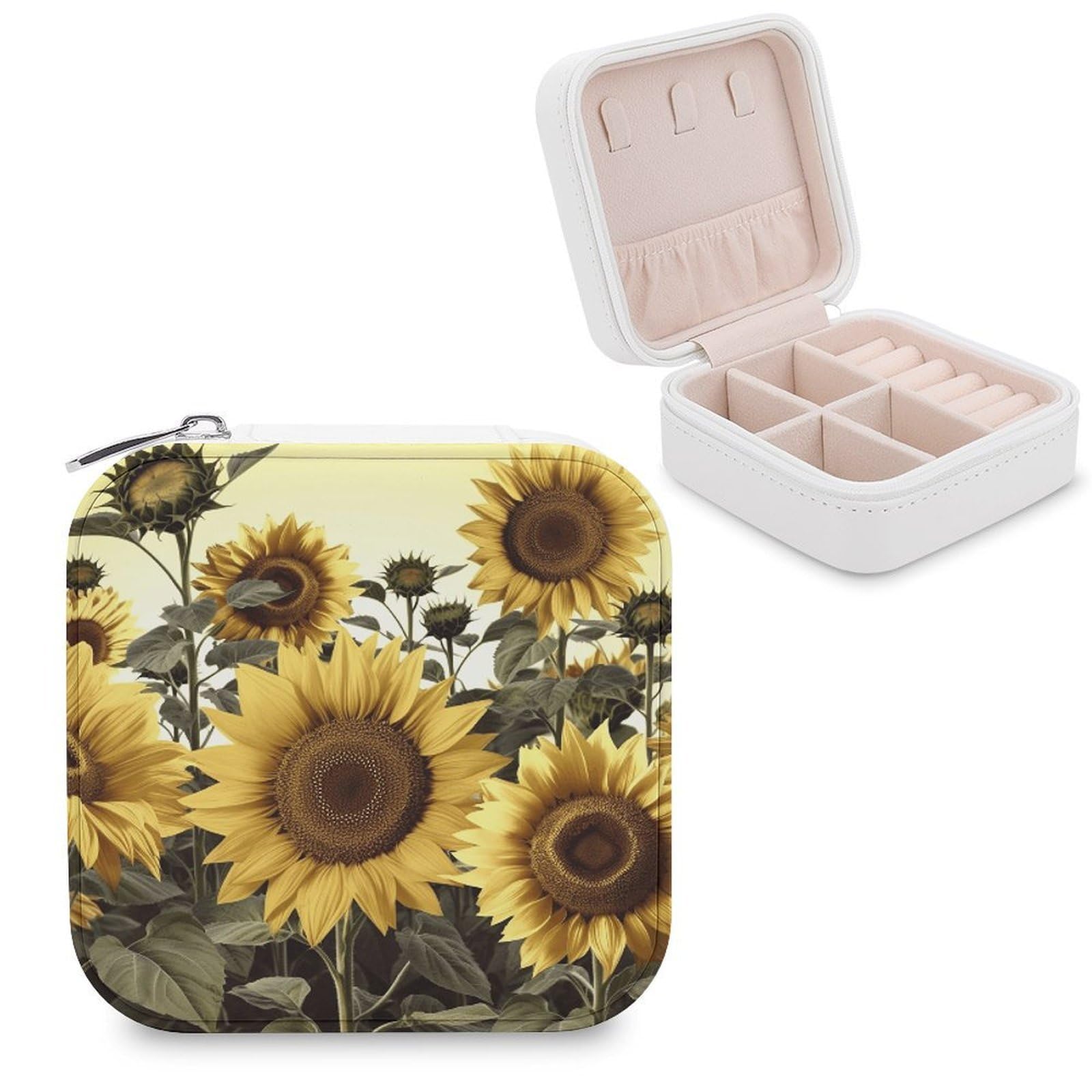 VstaDank Yellow Sunflower Floral Jewelry Box for Women Custom Travel Jewelry Case Personalized Travel Jewelry Boxes Small Portable Jewelry Organizer Box for Rings Necklaces Bracelets Earring