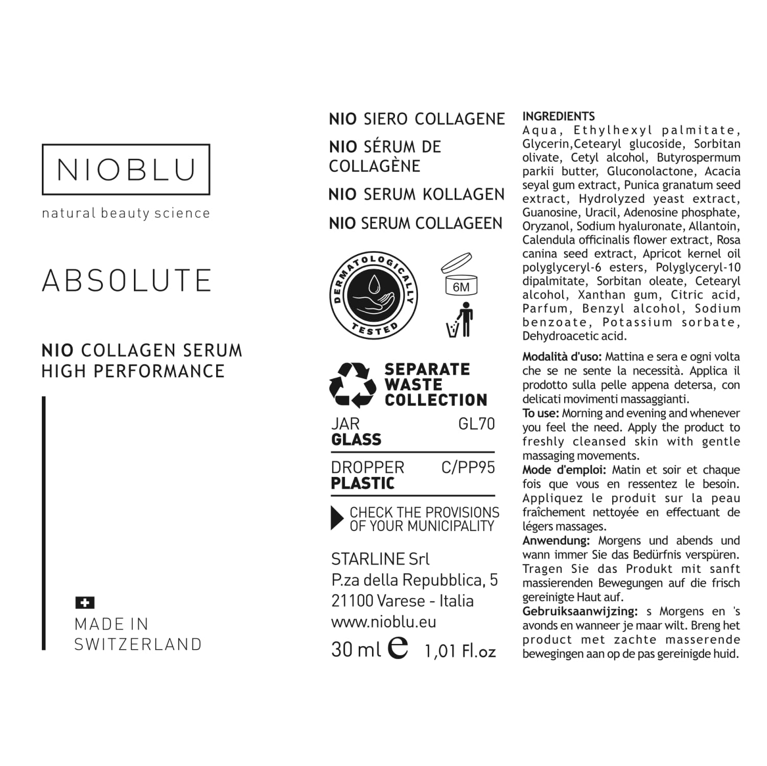 Nio-Serum Collagen 30 ml – Mit Niosoma NIO-ACTIVE – Feuchtigkeitsspendendes, regenerierendes und revitalisierendes Serum für reife Haut