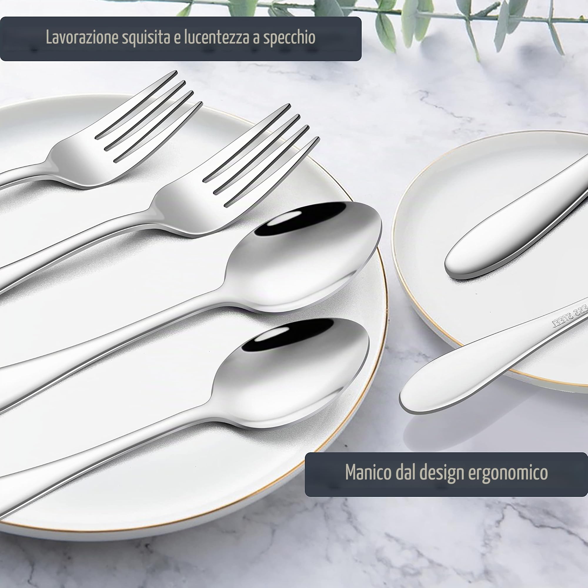 Joyfair - Set di 12 forchette e cucchiai, in acciaio inox, per casa, ristorante, hotel, lucido e lavabile in lavastoviglie, 6 cucchiai (18,8 cm) + 6 forchette da tavola (19 cm)