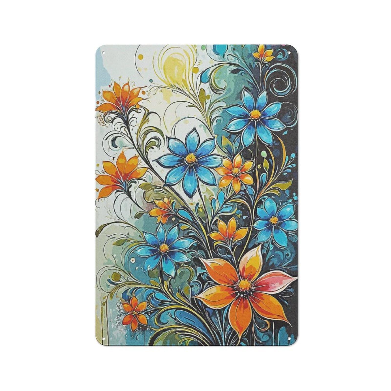 Junmoney Beautiful Flower Retro Metal Sign 30X20cm, Old Fashioned Retro Room Decor For Living Room, Hallway, Kitchen Or Cafe