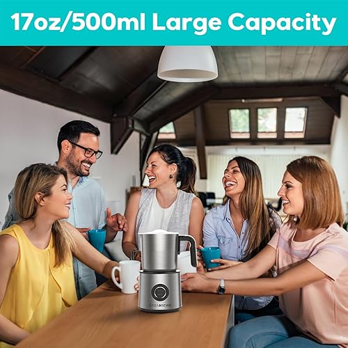 Miniatura 6 de CASABREWS Espumador de leche, vaporizador de leche de acero inoxidable 4 en 1, espumador de leche eléctrico caliente y fría para café, café con