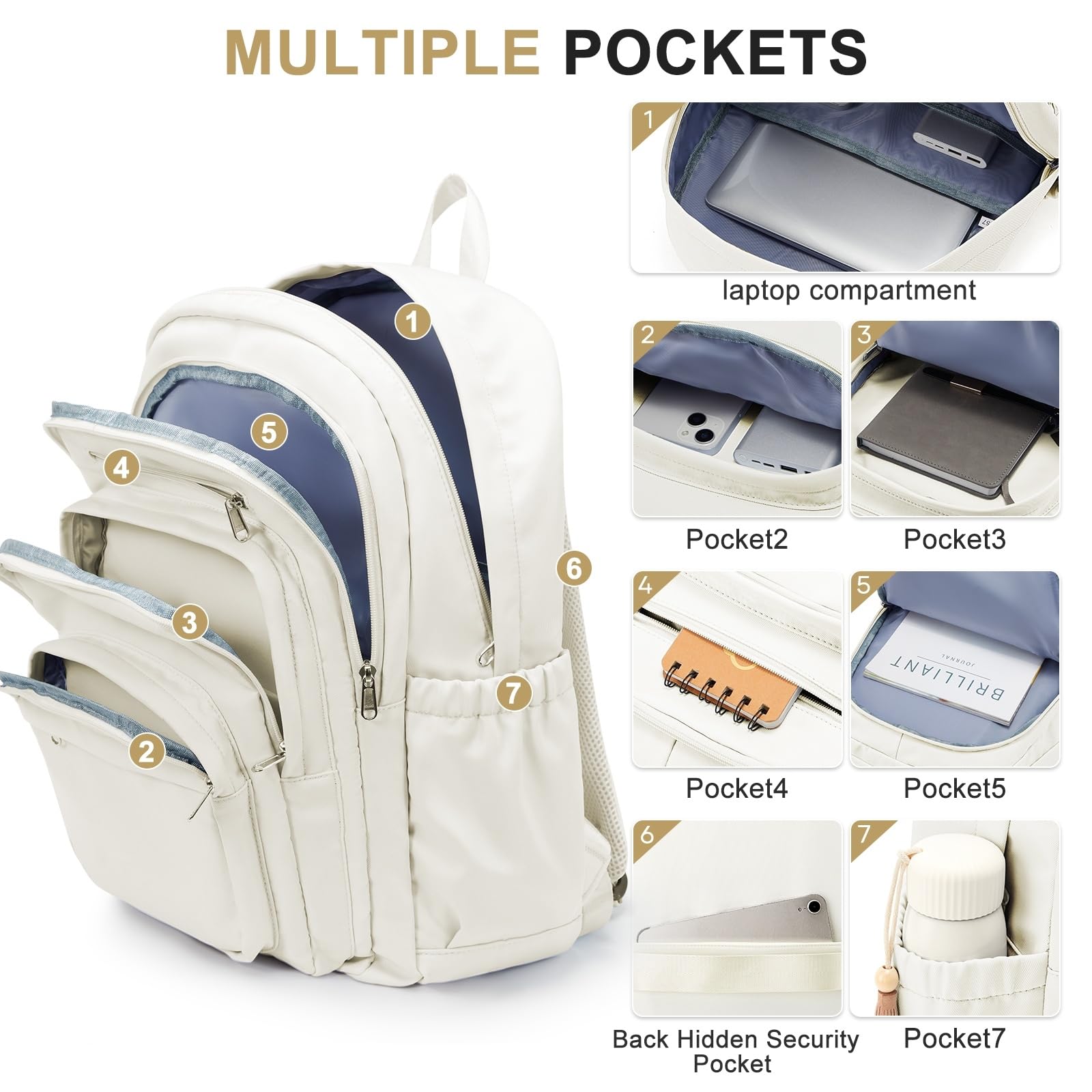 Mochila escolar Zaino Casual Multitasca Per Adolescenti, Di Grande Capacità Ragazze Ragazzi Bambini Campus Scolastico E Uso Giornaliero Viaggio-beige