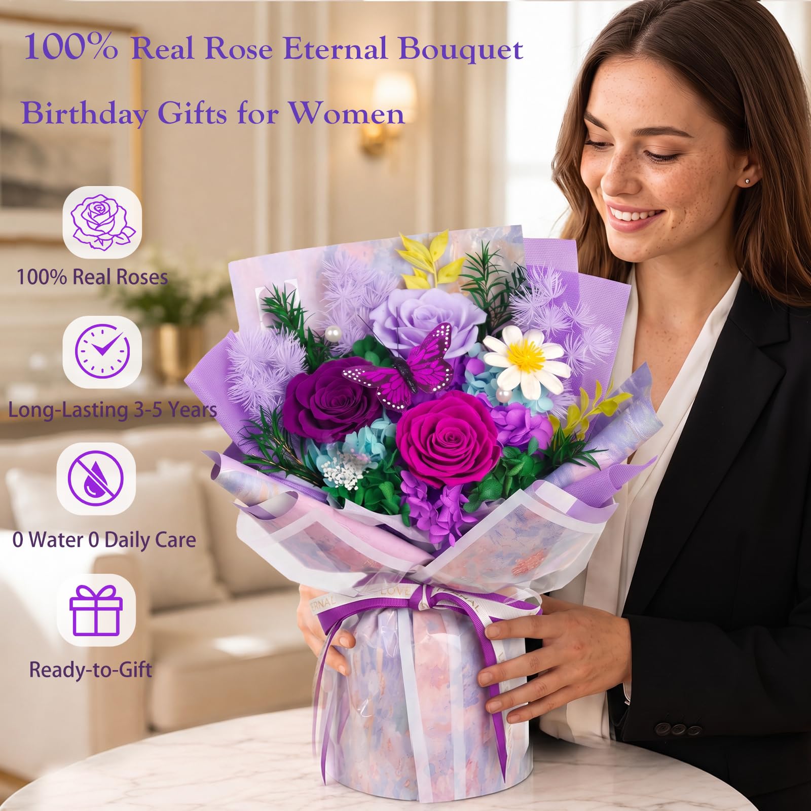 Ramo de flores preservadas para regalos de cumpleaños para mujer: duración