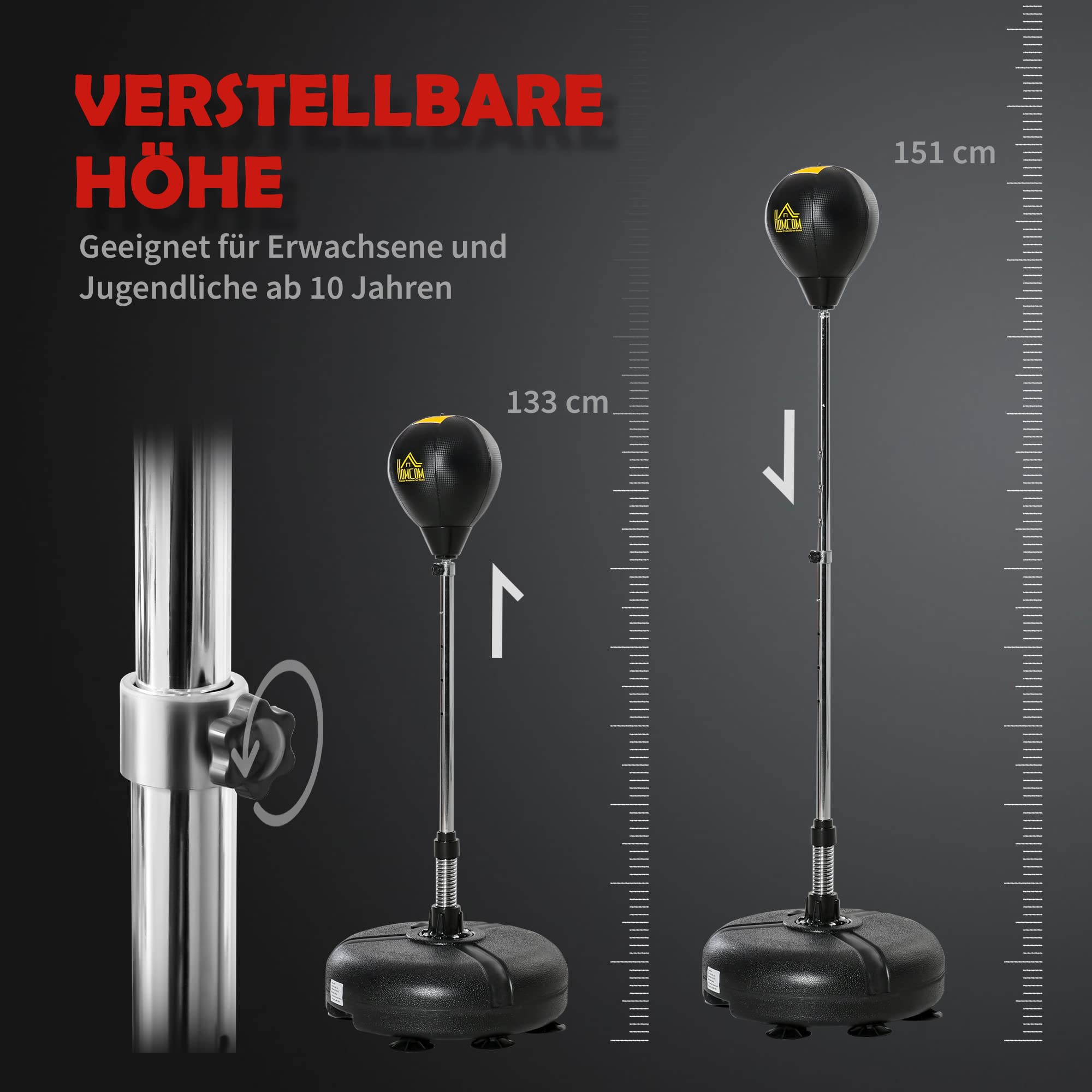 Punching Ball Réglable 120-160cm - 6 Ventouses - Base Remplissable - Entraînement Boxe à Domicile