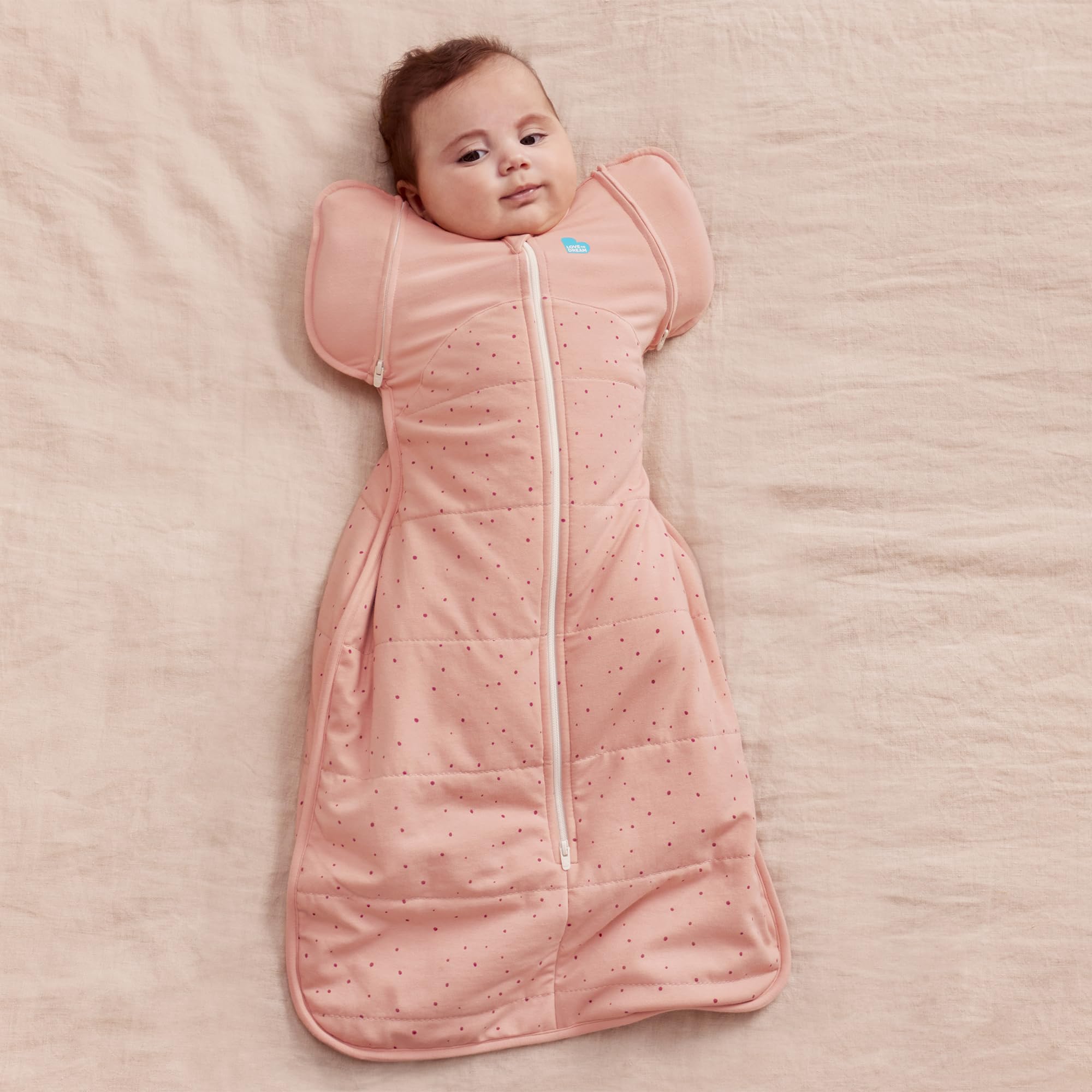 Love To Dream Swaddle UP - Bolsa de transición, mediana de 6 a 18 libras, color rosa guijarros, ajuste cómodo, alas con cremallera, 2,5 tog para temperaturas frías (16-20 °C), algodón elástico