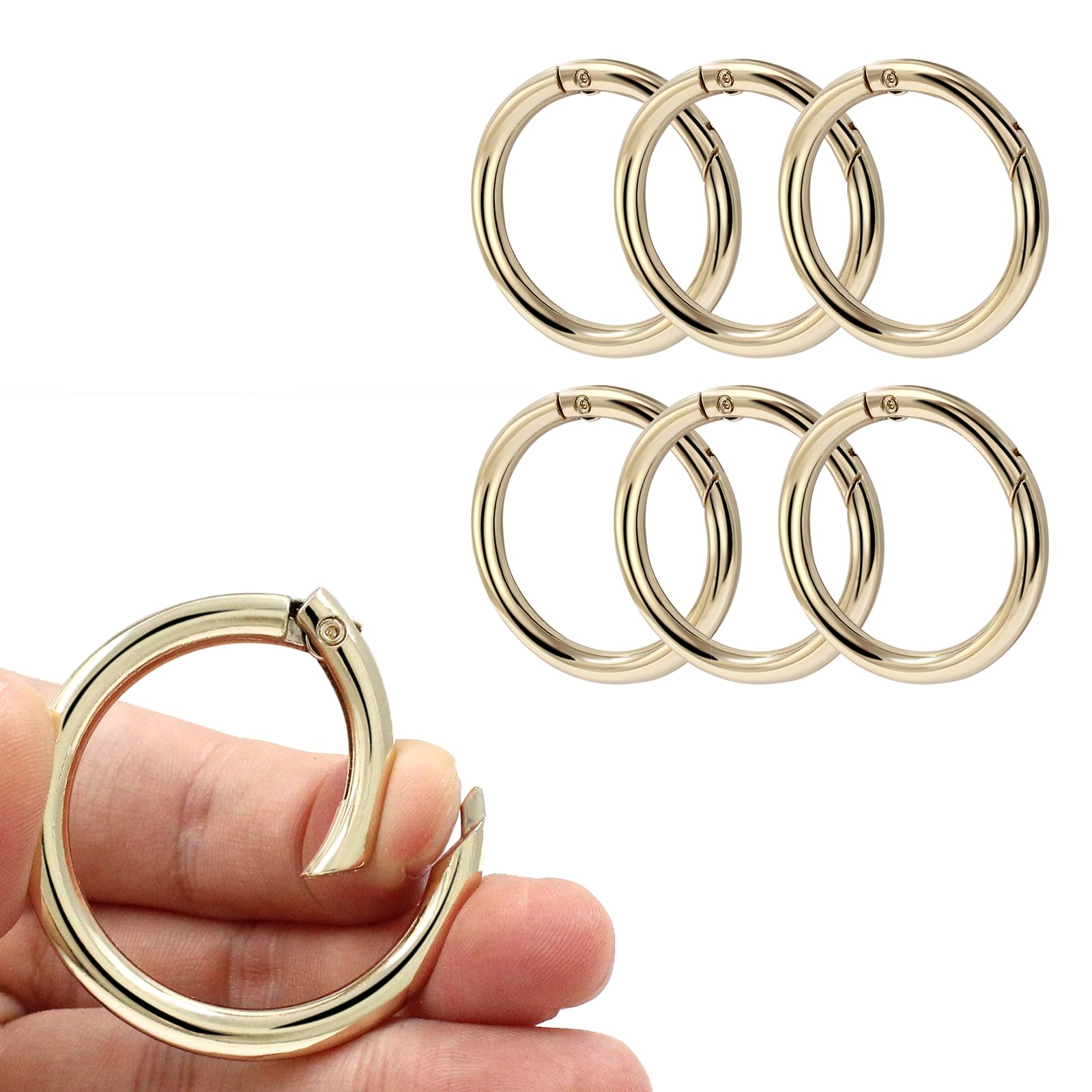 AugiimorAugiimor 6Pcs Durable Spring O Rings, Premium Zinc Alloy Round Spring Clips Strong Metal Split Rings for Purses, Keyring and Handbag(Light Gold, Inner Dia:35mm/1.38 inch,Outer Dia: 45mm/1.77 inch)