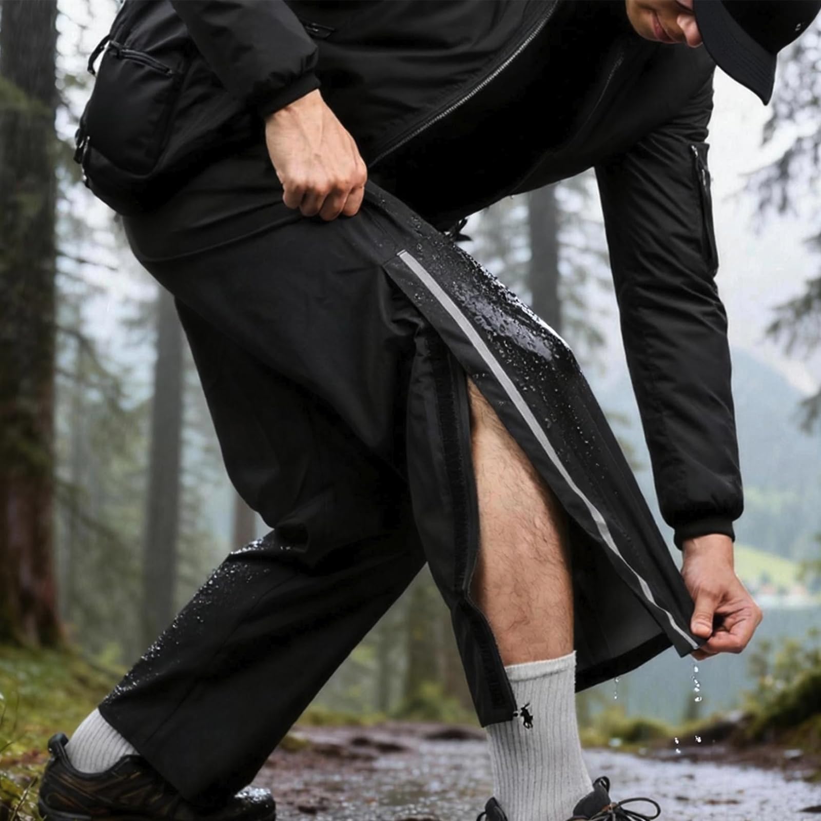 WOSAWE Pantalones impermeables unisex ligeros y transpirables para motocicleta, pantalones de lluvia resistentes al viento, pantalones de senderismo con funda para zapatos