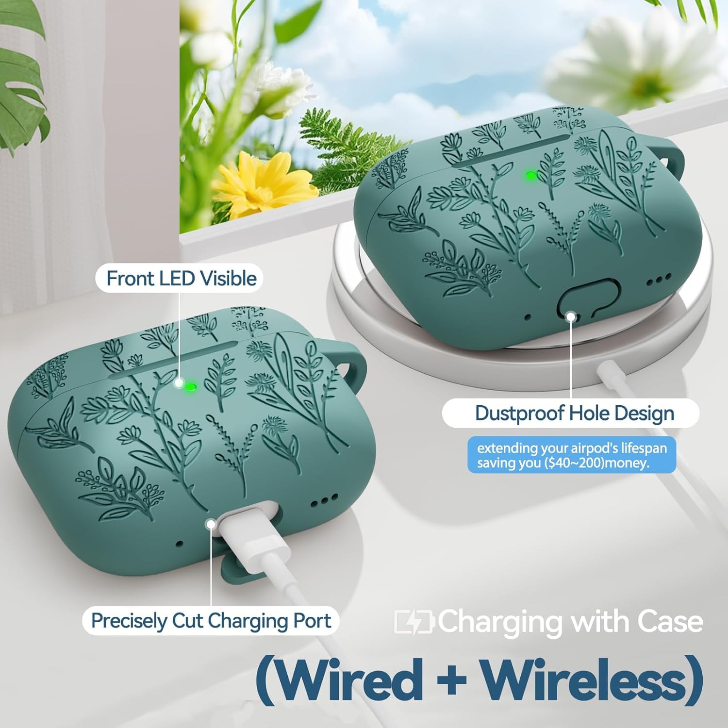 Meyaar Engraved Silicone Case for AirPods Pro 3 (2025), Pine Green — Amazon image 4