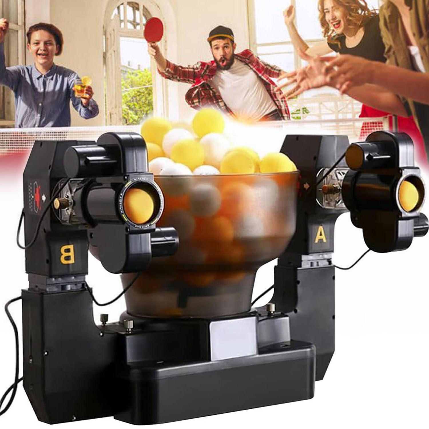 Oiyeknrd Ping Pong Ball Robot Launcher for Training,Table Tennis Machine,Ping Pong Ball Automatic Launcher Training Machine,Table Tennis Robot Trainer,With 100 Balls DoubleHead
