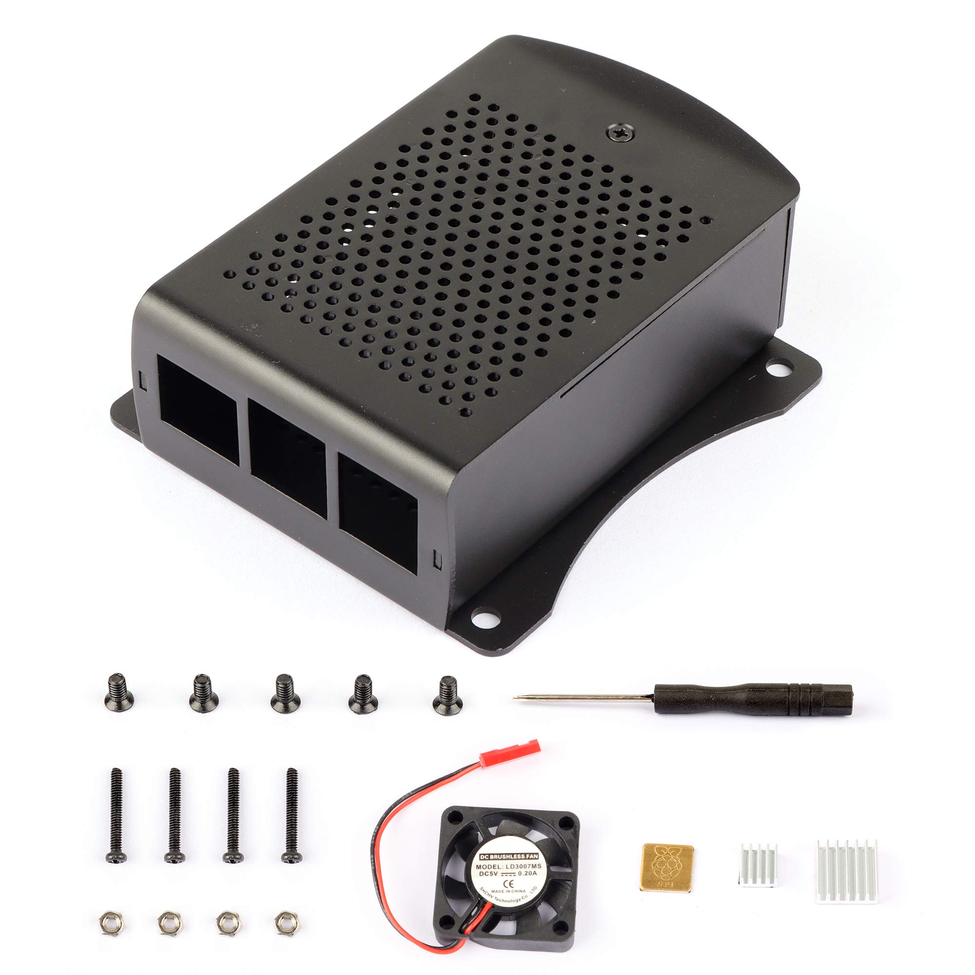 Actume Raspberry Pi 3B+ Case with Fan, Aluminum Alloy Case with Black Screwdriver Set and Heatsink for RPi 3B+, RPi 3/2, RPi B