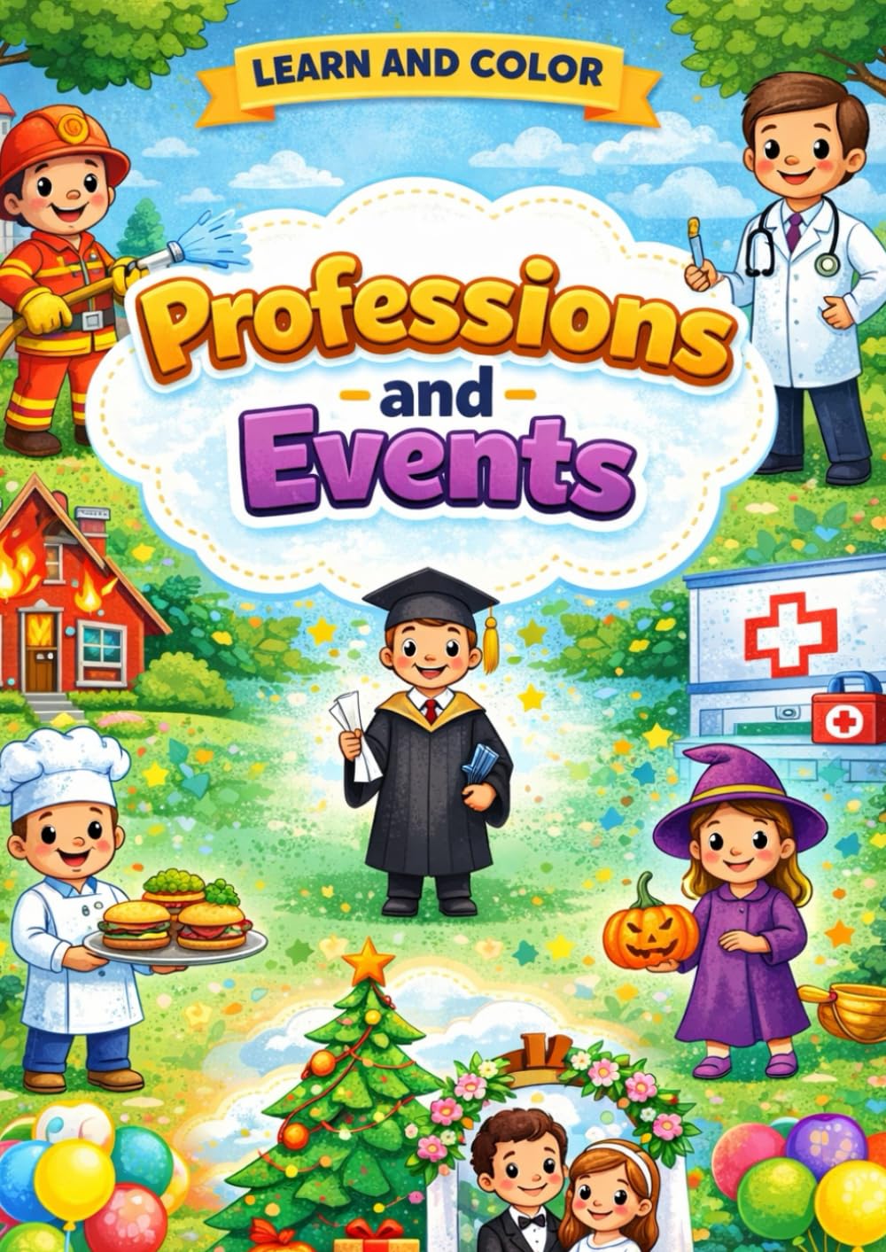 Learn and Color Professions and Events Activity Book for Kids Ages 3–6 (Worksheets)