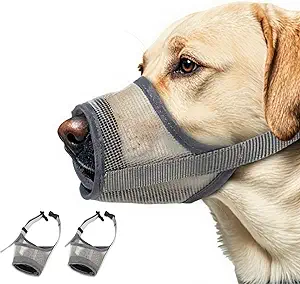 2 Pack Breathable Dog Muzzle - Soft Mesh Dog Mouth Guard with Comfortable Nose Protection, Adjustable Pet Safety Muzzle for Medium Large Dogs, Prevents Biting Barking (Grey, Small)