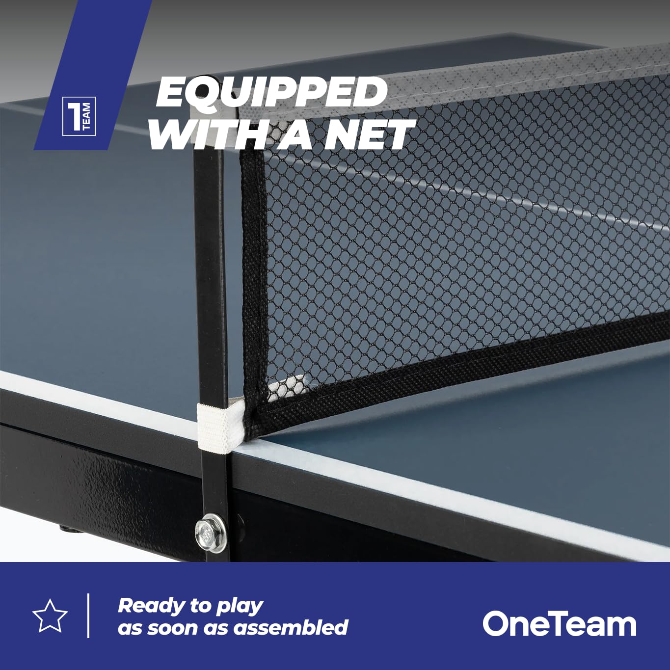 OneTeam Mesa de Ping Pong para Juegos de Interior con Rejilla y Placas Plegables con 2 Compartimentos para Bolas y palés, Ruedas de Transporte con función de Bloqueo