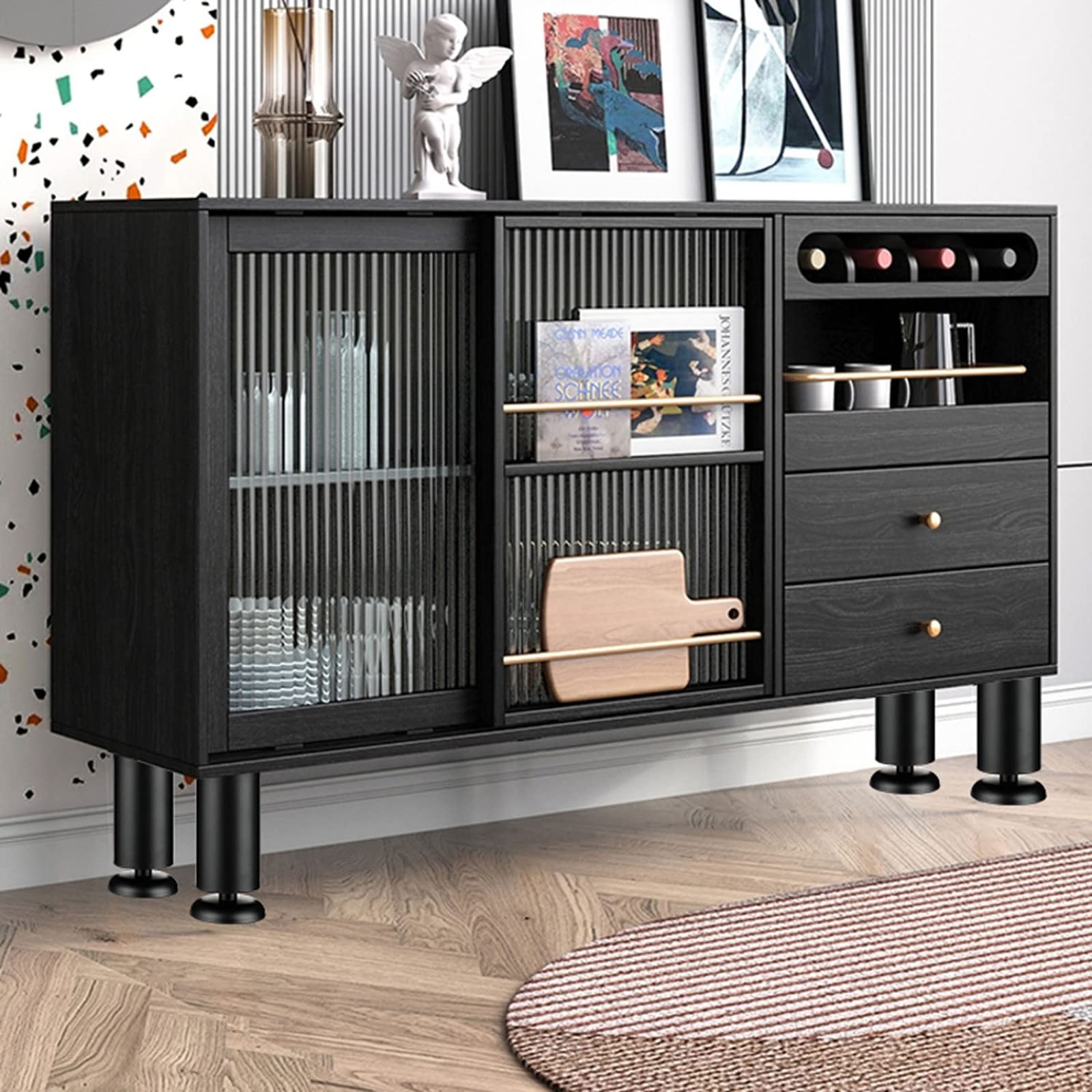 X4 Black Cabinet Piede,Gambe da Tavolo Metallo,Piedini libreria,Piede Supporto del Divano,Altezza Regolabile in Acciaio Inossidabile 0-15mm,Piedini di Ricambio per mobili,20cm/8in