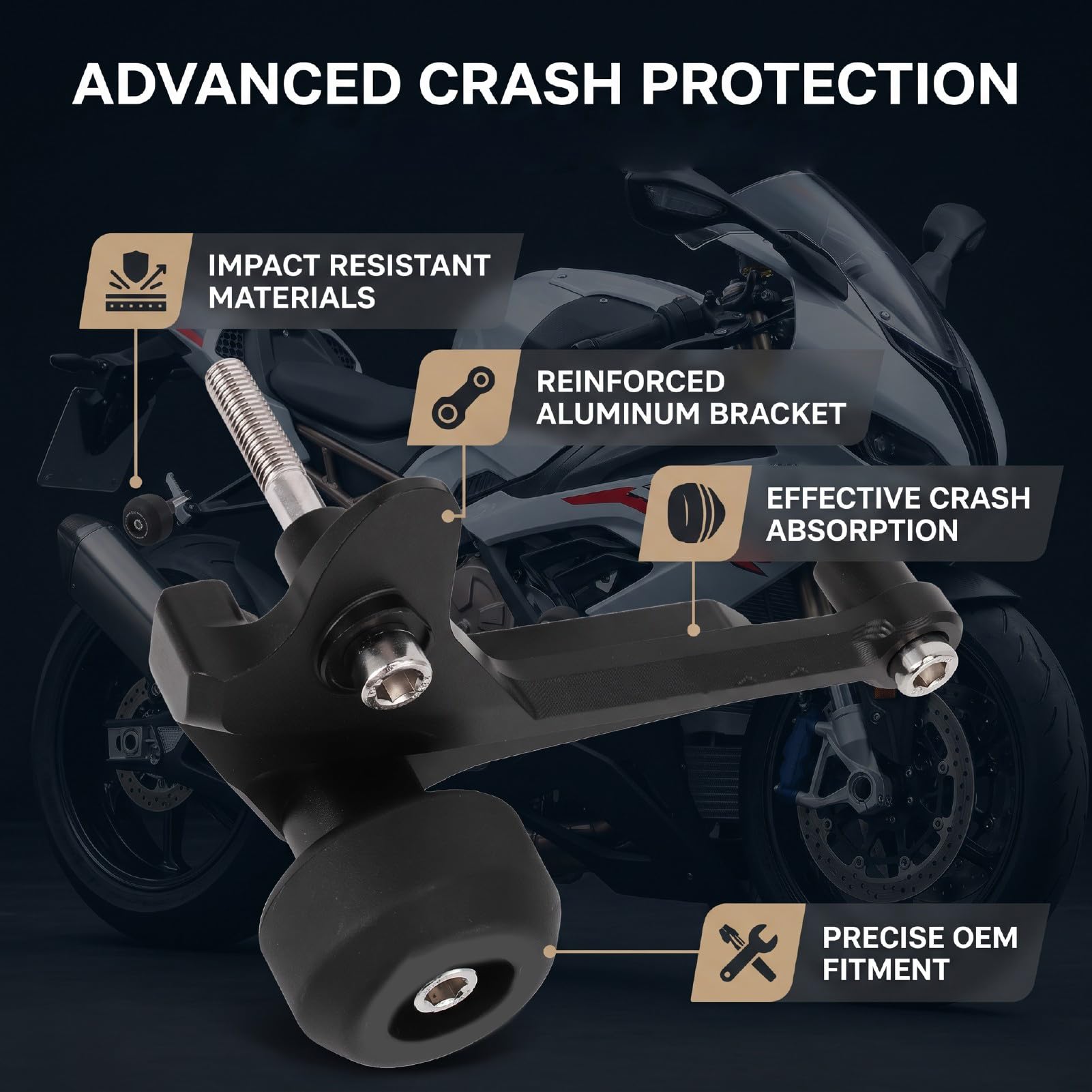 Fydun Czarne Osłony Ramy Motocykla, Ochrona Przed Wypadkami, 20% Włókna Szklanego, 80% Nylonu z Aluminium T6063 do 2025-2026.