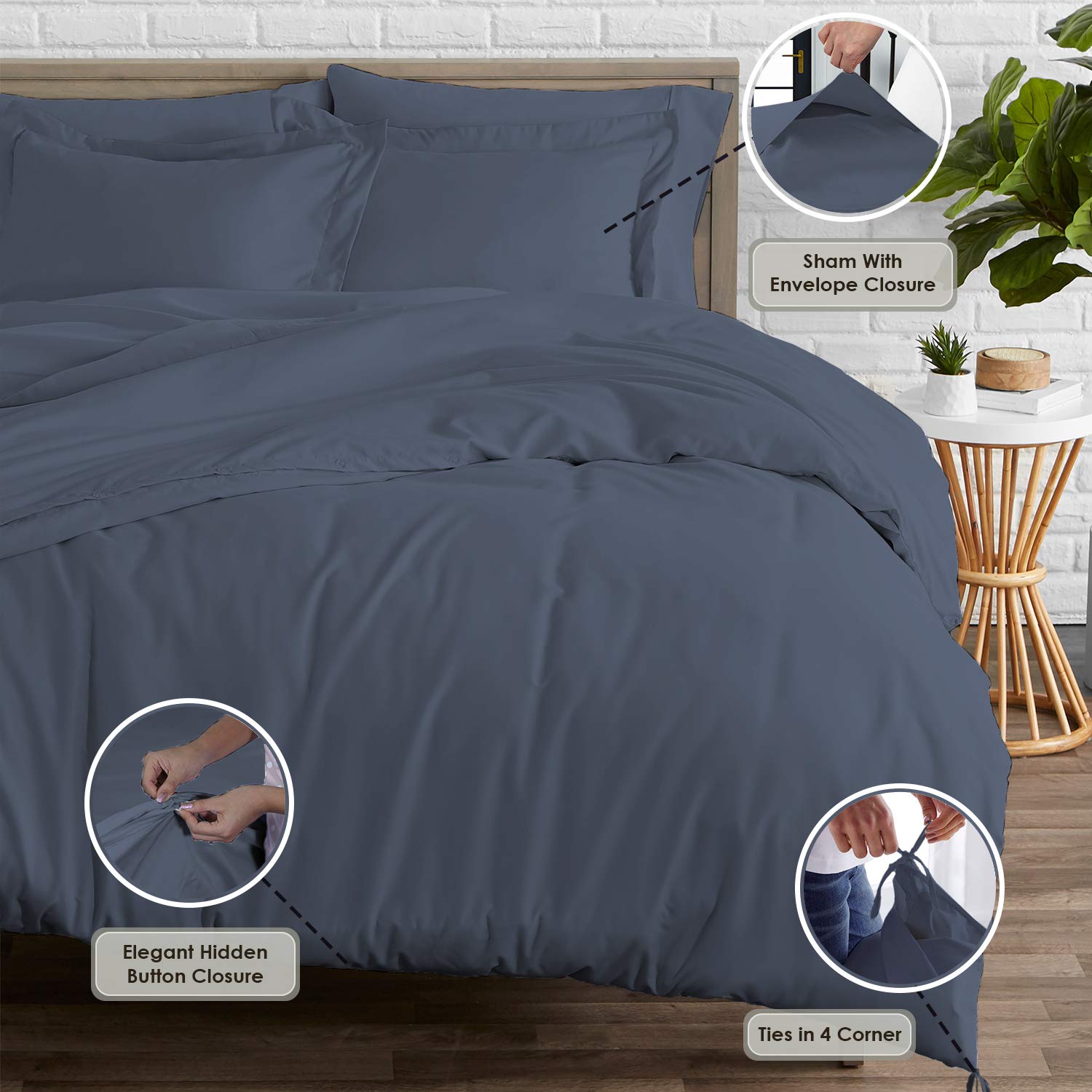 Pizuna Pure Combed Cotton Double Duvet Cover Set Dark Blue - Image 3