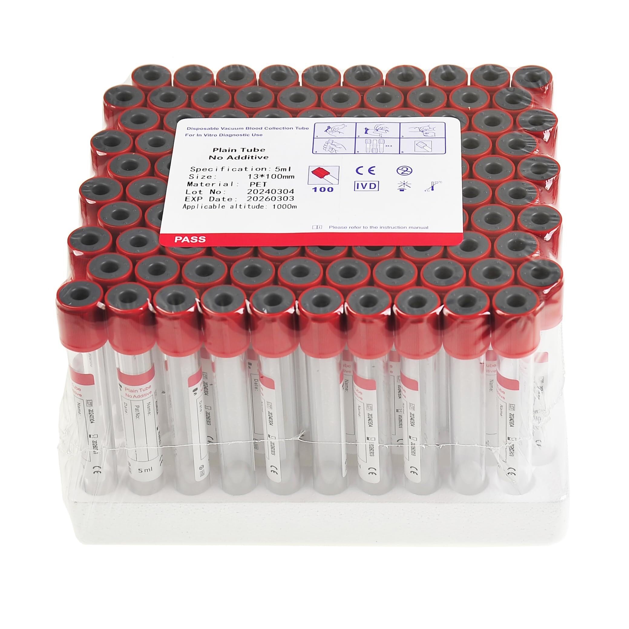 Tubos de recogida de sangre veterinaria, tubos de coagulación de 2 ml con sodio tamponado, paquete de 100 - Suministros esenciales para mascotas para análisis de sangre