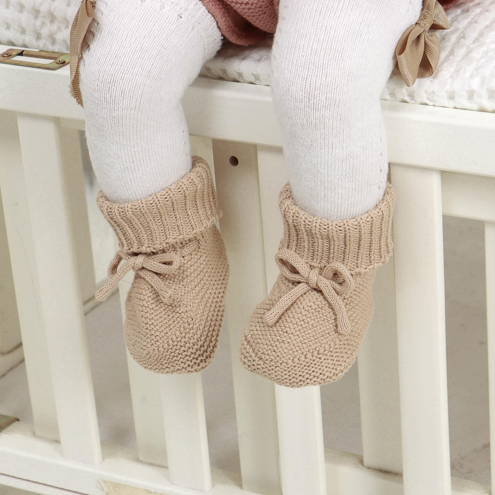 Hadetoto Baby Booties Newborn First Walkers Cozy Shoes Warm Knit Soft Booties for Toddler Infant Boy Girl