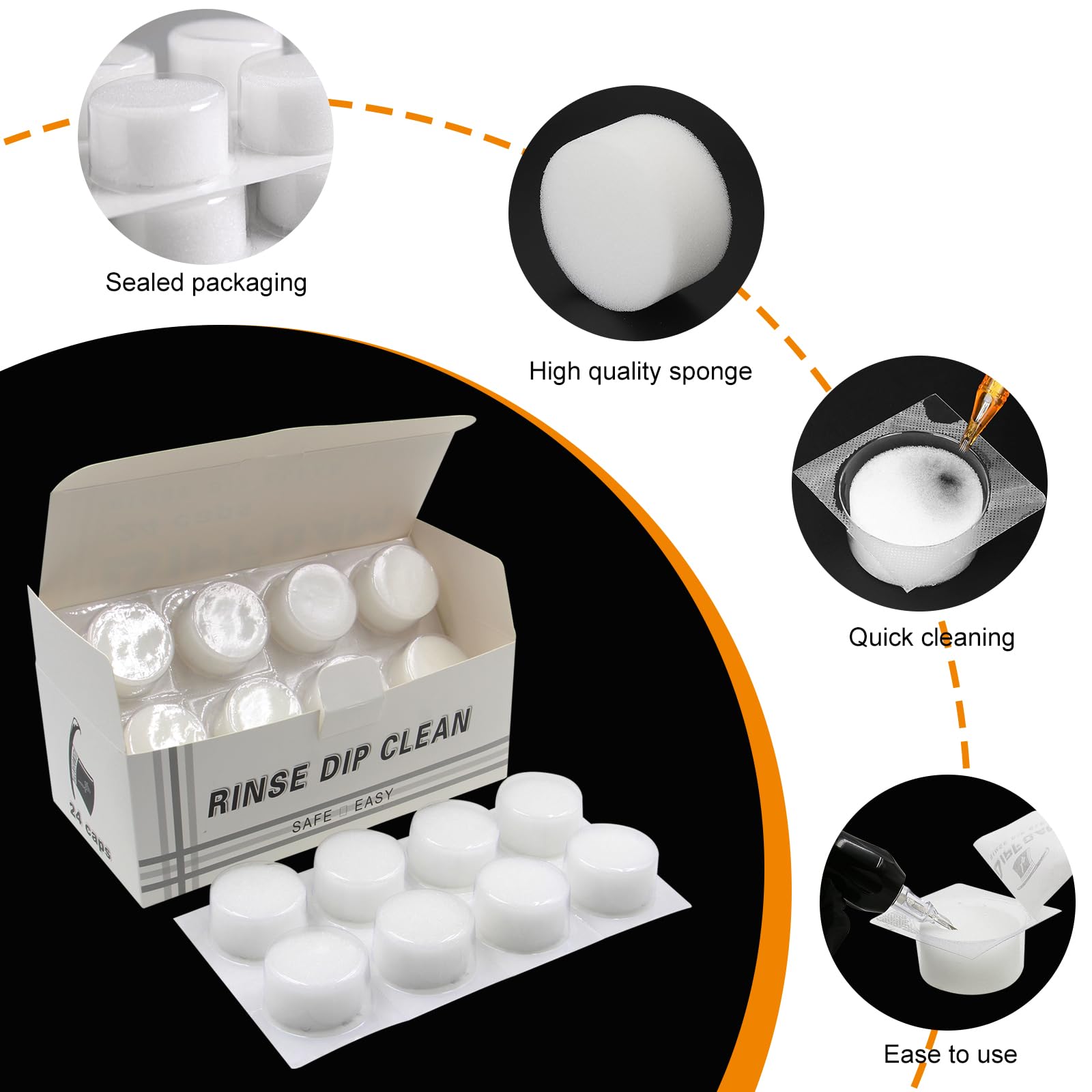 Dip Foam Dip Caps - Ruicoo 24Pcs Tattoo Dip Foam Caps Disposable Tattoo Cartridges Tip Rinse Caps CupsTattoo Cleaning Supplies for Tattoo Needle