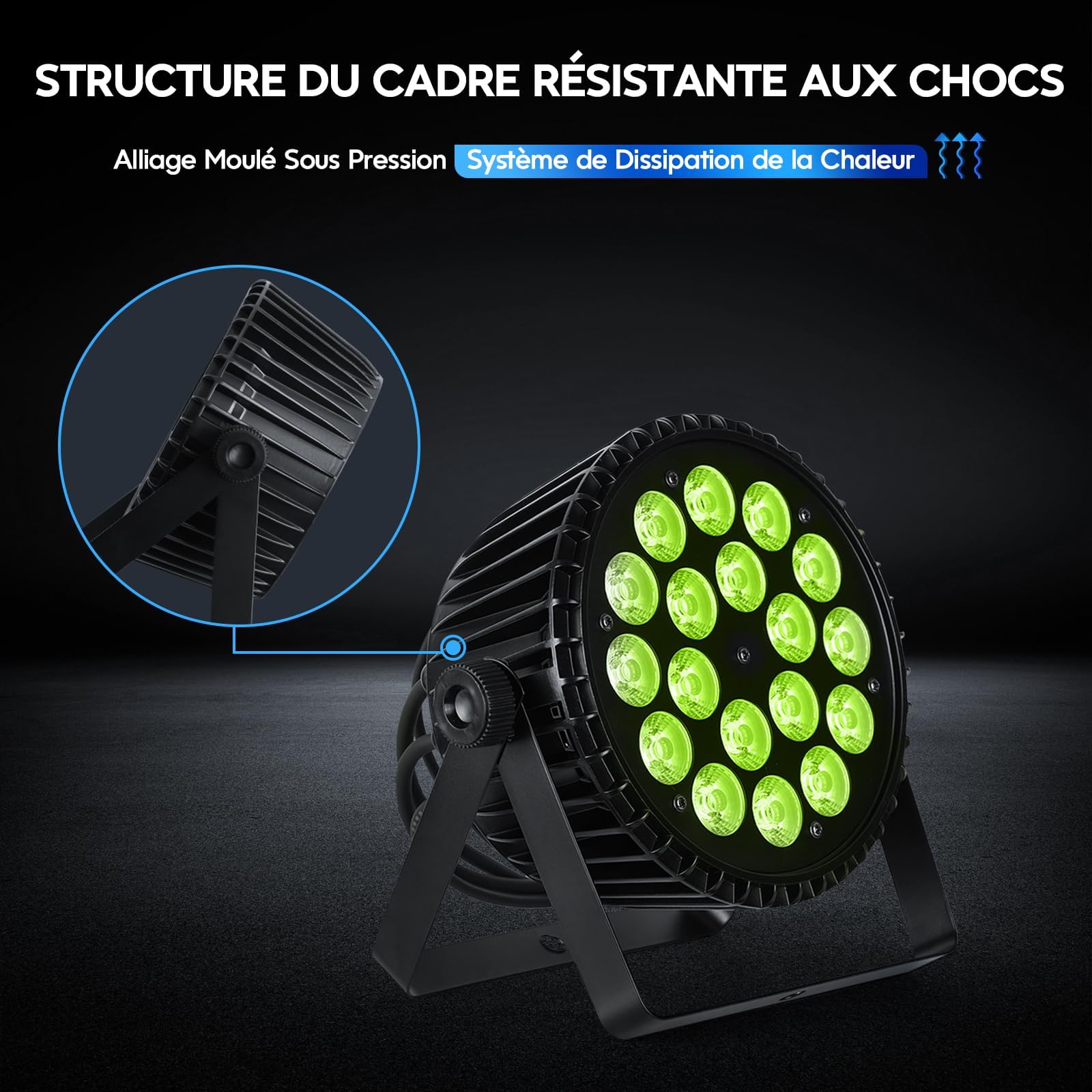 Betopper 6 en 1 Par Led 18x18W RGB Lime Amber UV Lumière de Scene DMX512 2P