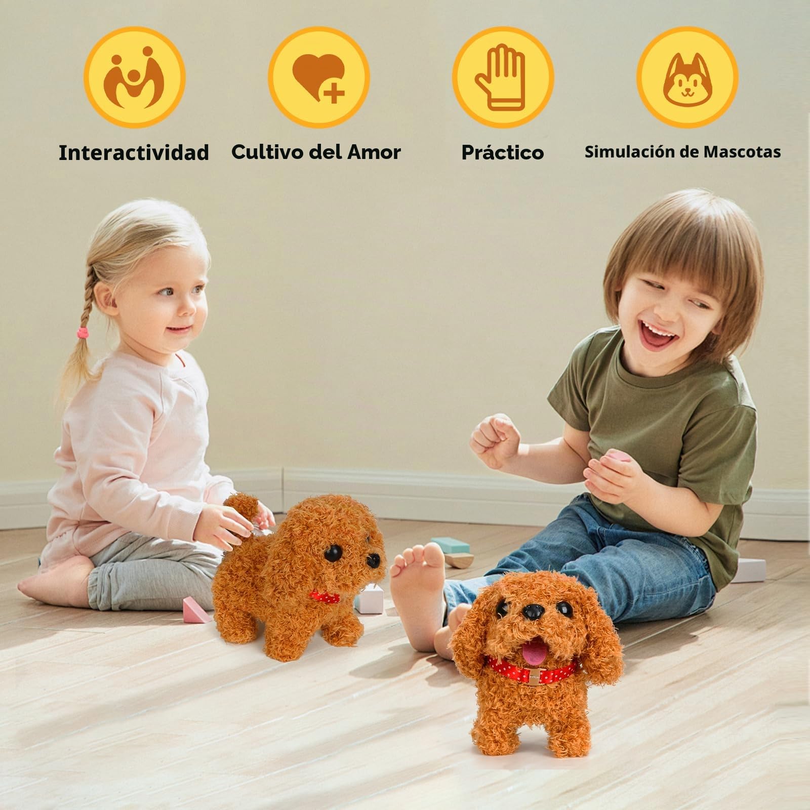 Perro Robot Interactivo, 2X Perrito Electrónico Realista Que Camina y Ladra - Juguete de Peluche con Movimiento y Sonido - Regalo para Niños y Niñas de 2 3 4 5 6 7 Años