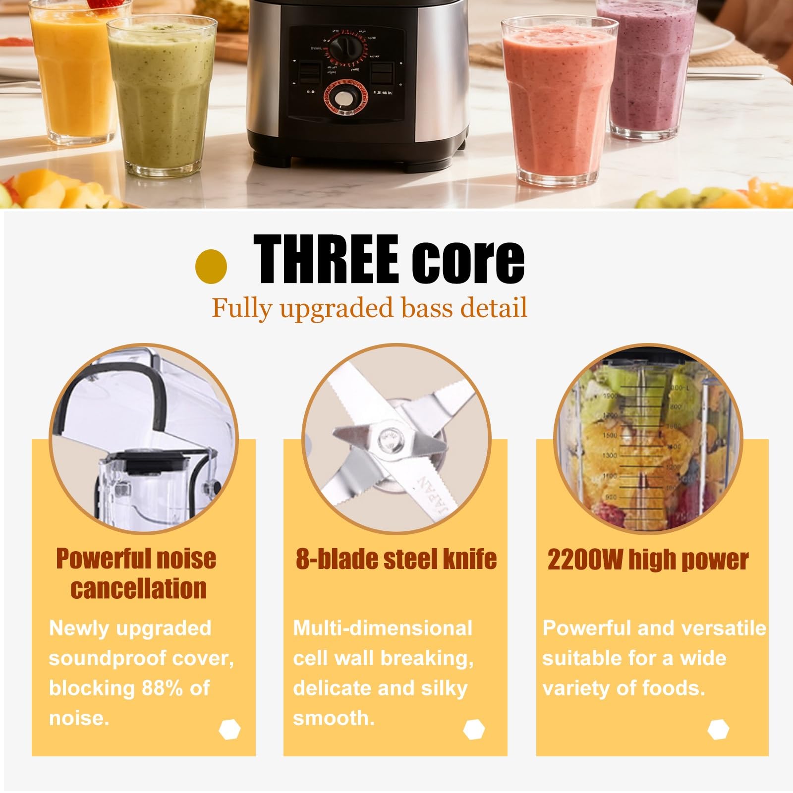 Frullatore Ristorante 2200W 2L, Mixer Multifunzione per Smoothie, Milkshake, Ghiaccio Tritato E Succhi, Auto-Pulente, Silenzioso, Versatile per Bar E Casa