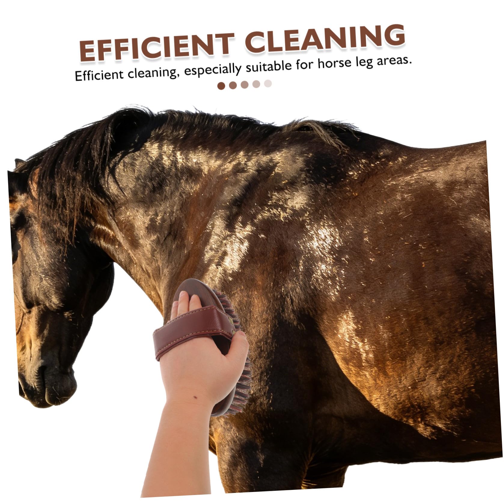 ibasenice Cepillo para Caballos Ovalado de Madera y Fibras Mixtas con Agarre de Cuero Pu para Limpieza Profunda y Estimulación Circulación en Necesidades Ecuestres